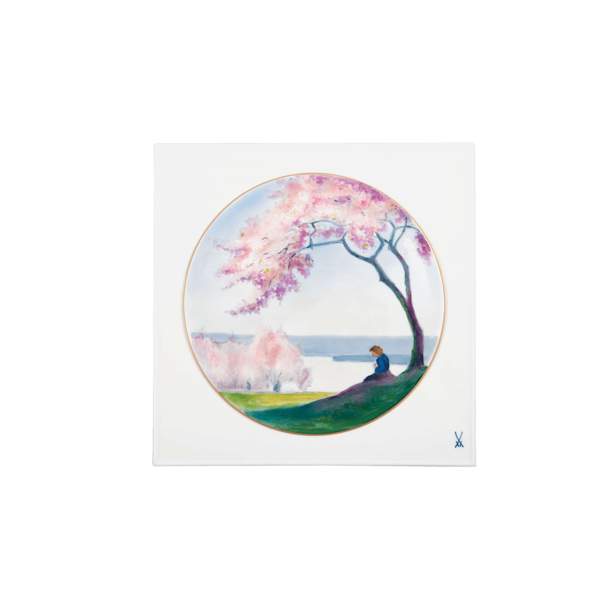 Wandgemälde Mädchen am Fluss mit Kirschblüten, Porzellan, H 25.5 cm | Meissen Limitierte Meisterwerke 933284-53n53 - Meissen Weimar