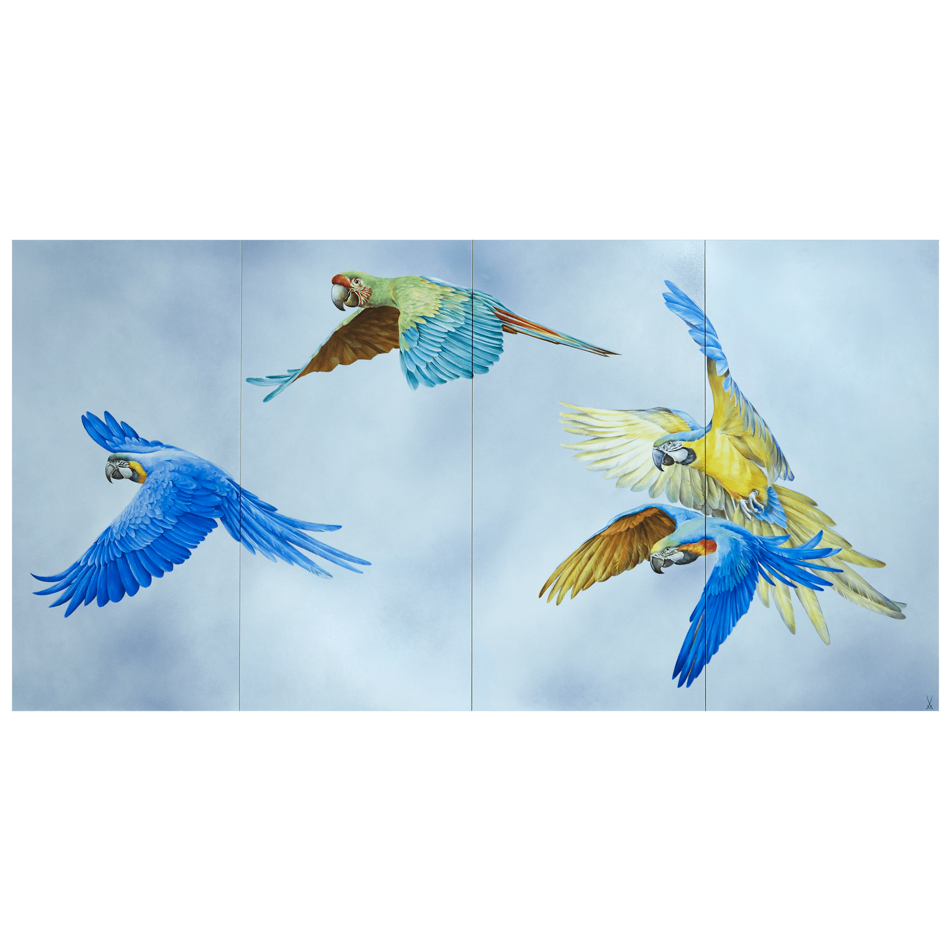 Wandgemälde Papageien im Flug, H 60 cm, B 120 cm | Meissen Wandbilder - Edition 936s11 - 9m576 - Meissen Weimar