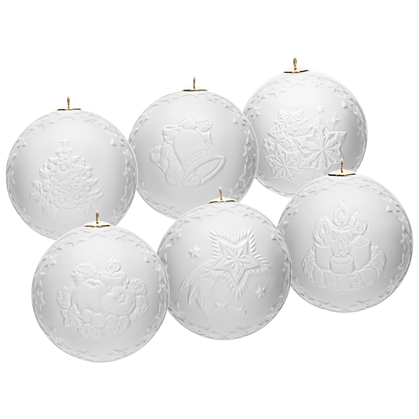 Weihnachtskugeln Biskuit Weiß 6 - Teilig | Meissen No.41 Royal Blossom Bisquit 001001 - c5553 - Meissen Weimar