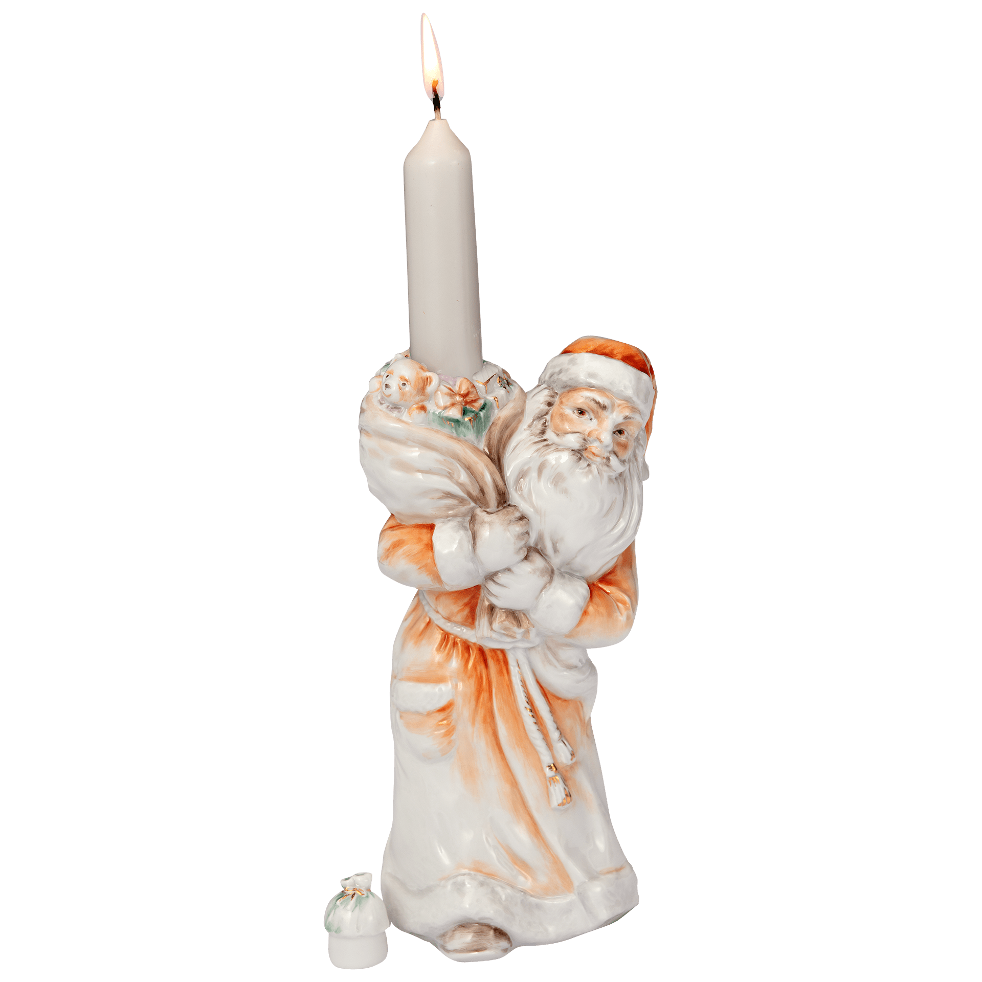 Weihnachtsmann mit Sack, Bunt und gold staffiert - , H 20 cm | Meissen Einzelplastik 900300 - 83672 - Meissen Weimar