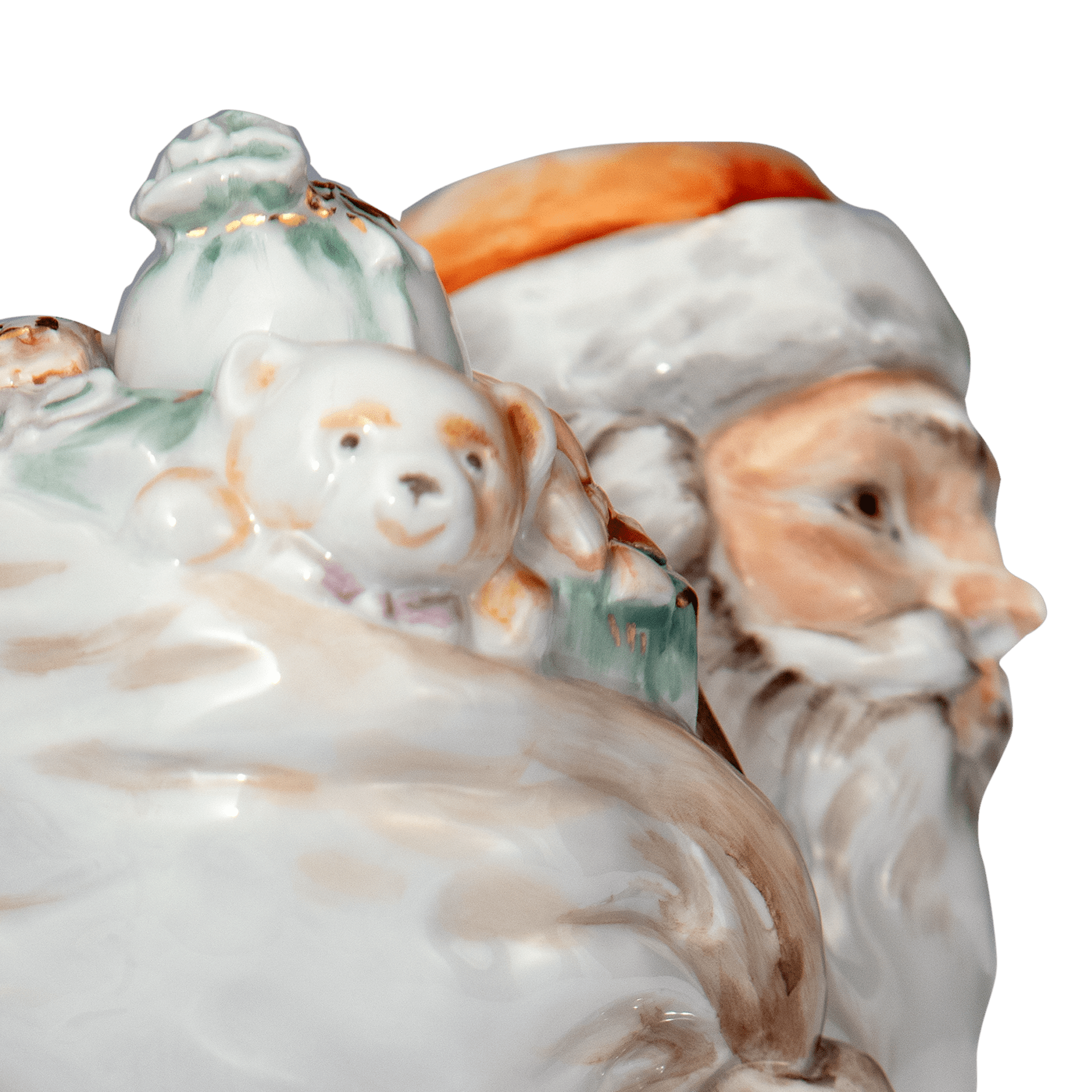 Weihnachtsmann mit Sack, Bunt und gold staffiert - , H 20 cm | Meissen Einzelplastik 900300 - 83672 - Meissen Weimar