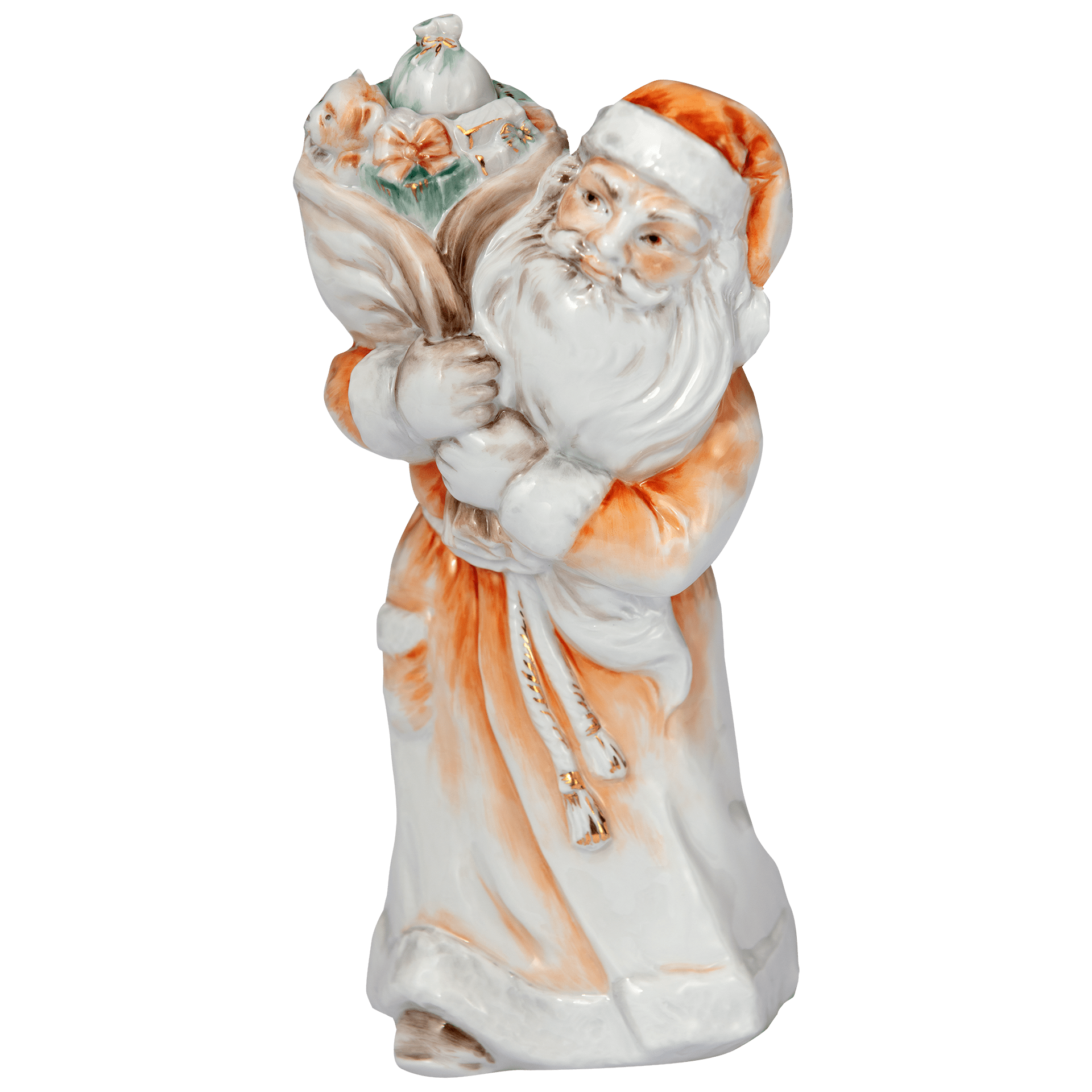 Weihnachtsmann mit Sack, Bunt und gold staffiert - , H 20 cm | Meissen Einzelplastik 900300 - 83672 - Meissen Weimar