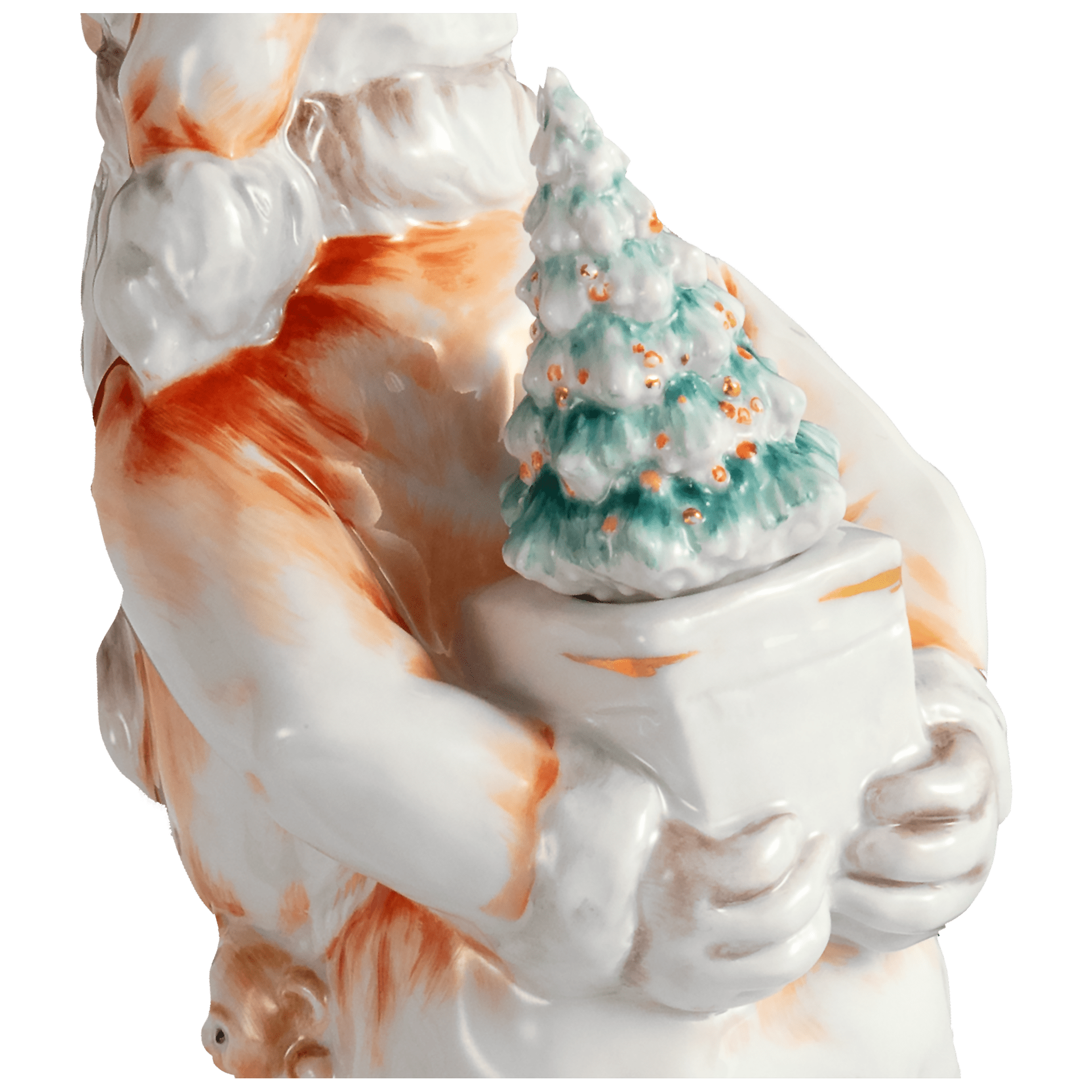 Weihnachtsmann, stehend mit Baum, Bunt und gold staffiert - , H 19 cm | Meissen Einzelplastik 900300 - 83675 - Meissen Weimar