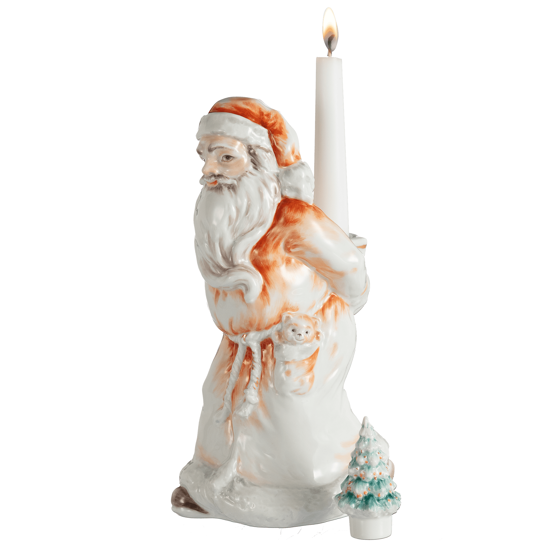 Weihnachtsmann, stehend mit Baum, Bunt und gold staffiert - , H 19 cm | Meissen Einzelplastik 900300 - 83675 - Meissen Weimar