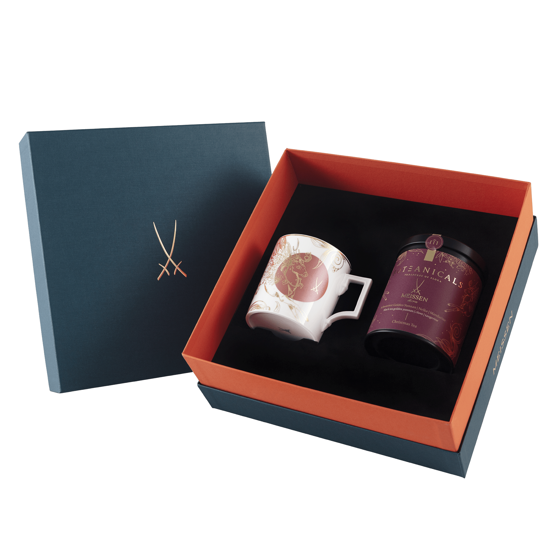 Weihnachtstee - Set, 2 - tlg., BOTEANICALS Christmas Tea 100g, 1 Henkelbecher, Mug "MEISSEN Christmas Peryton" | Meissen - Set Kollektion Genußwelten VS - 79B372 - 55810 - 001 - Meissen Weimar