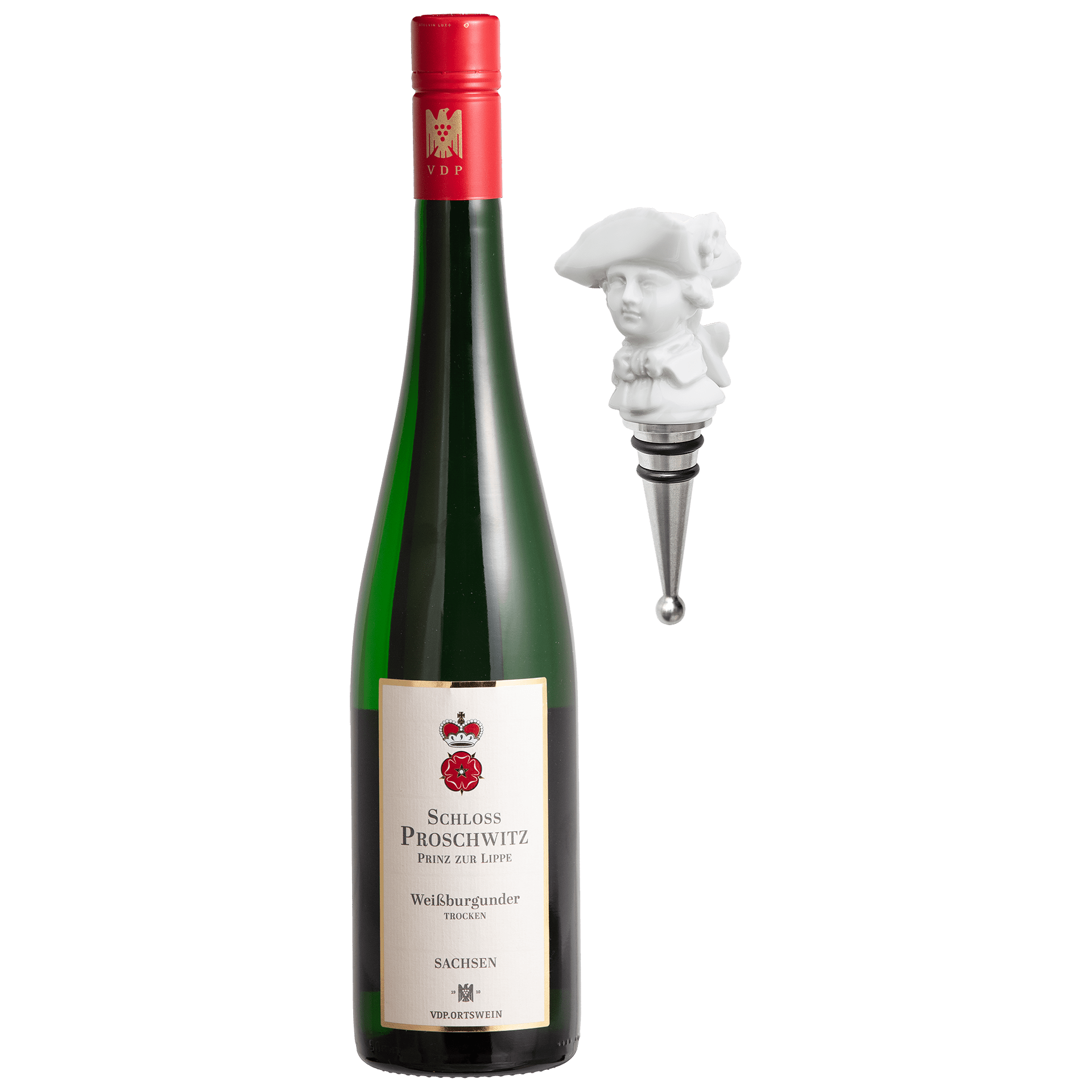 Wein - Set, 2 - tlg., Schloss Proschwitz Weißburgunder 0,75 l, 12 % vol., Flaschenverschluss 'Kavalier' | Meissen Porzellan 000001 - 83M49 - Meissen Weimar