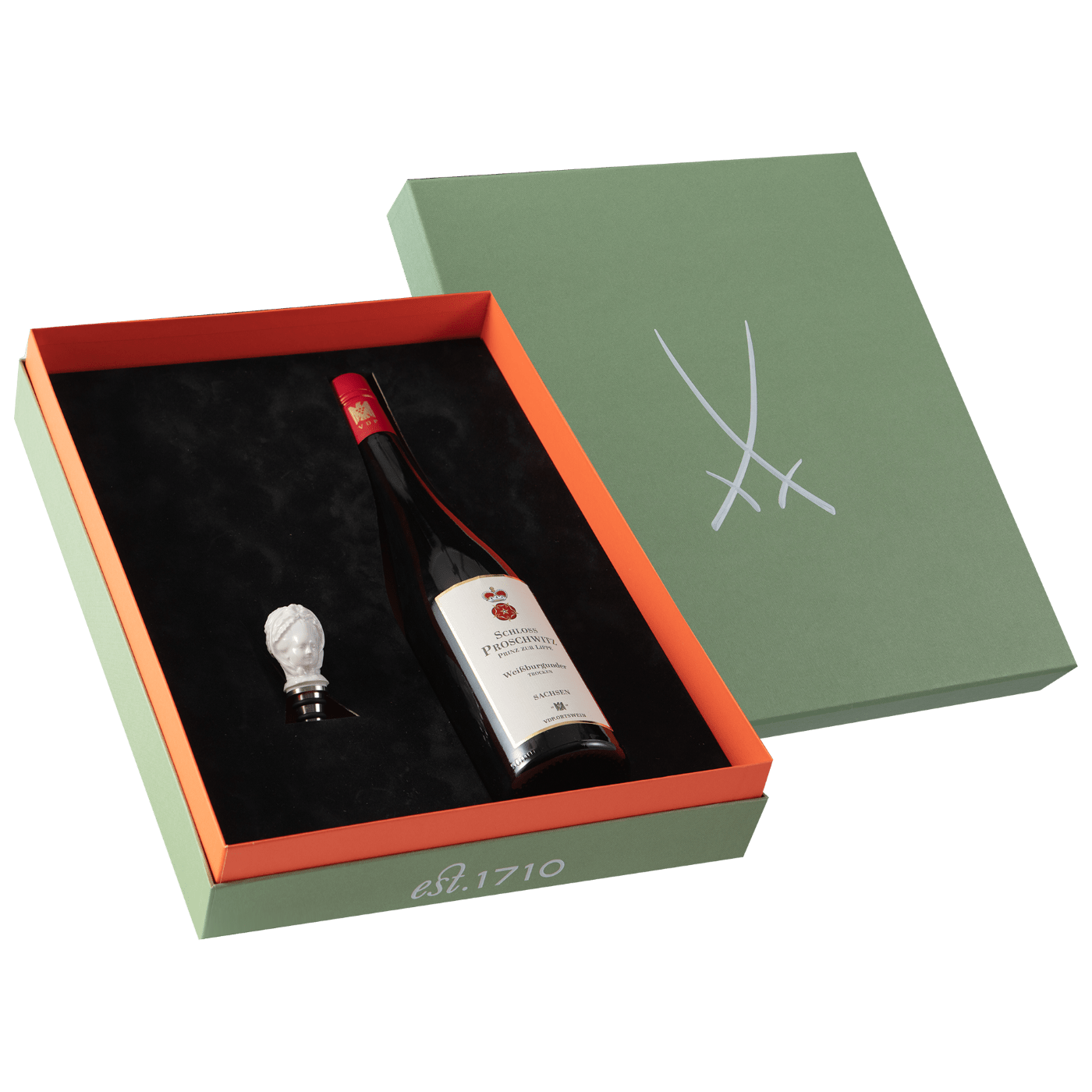 Wein - Set mit Flaschenverschluss, Weiß, H 41 cm | Meissen Geschenke 000001 - 83m48 - Meissen Weimar