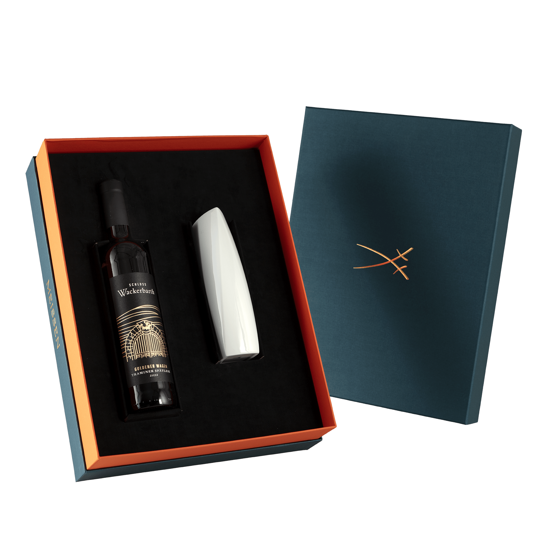 Wein - Set, Wackerbarth "2022er Goldener Wagen Traminer Spätlese", Vase Fabula H 19 cm | Meissen - Set Kollektion Genußwelten 000001 - 50M78 - Meissen Weimar