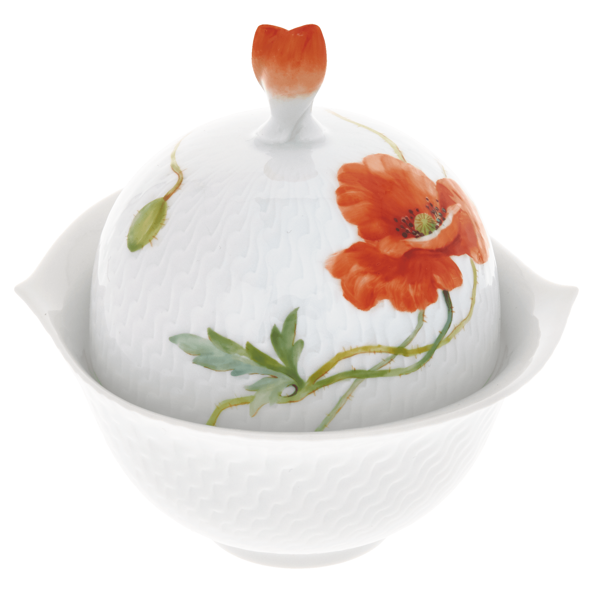 Zuckerdose, Blumenmalerei 'Wilder Mohn', rot, weißer Rand, V 0,2 l | Meissen Wellenspiel Relief 615201 - 29824 - Meissen Weimar
