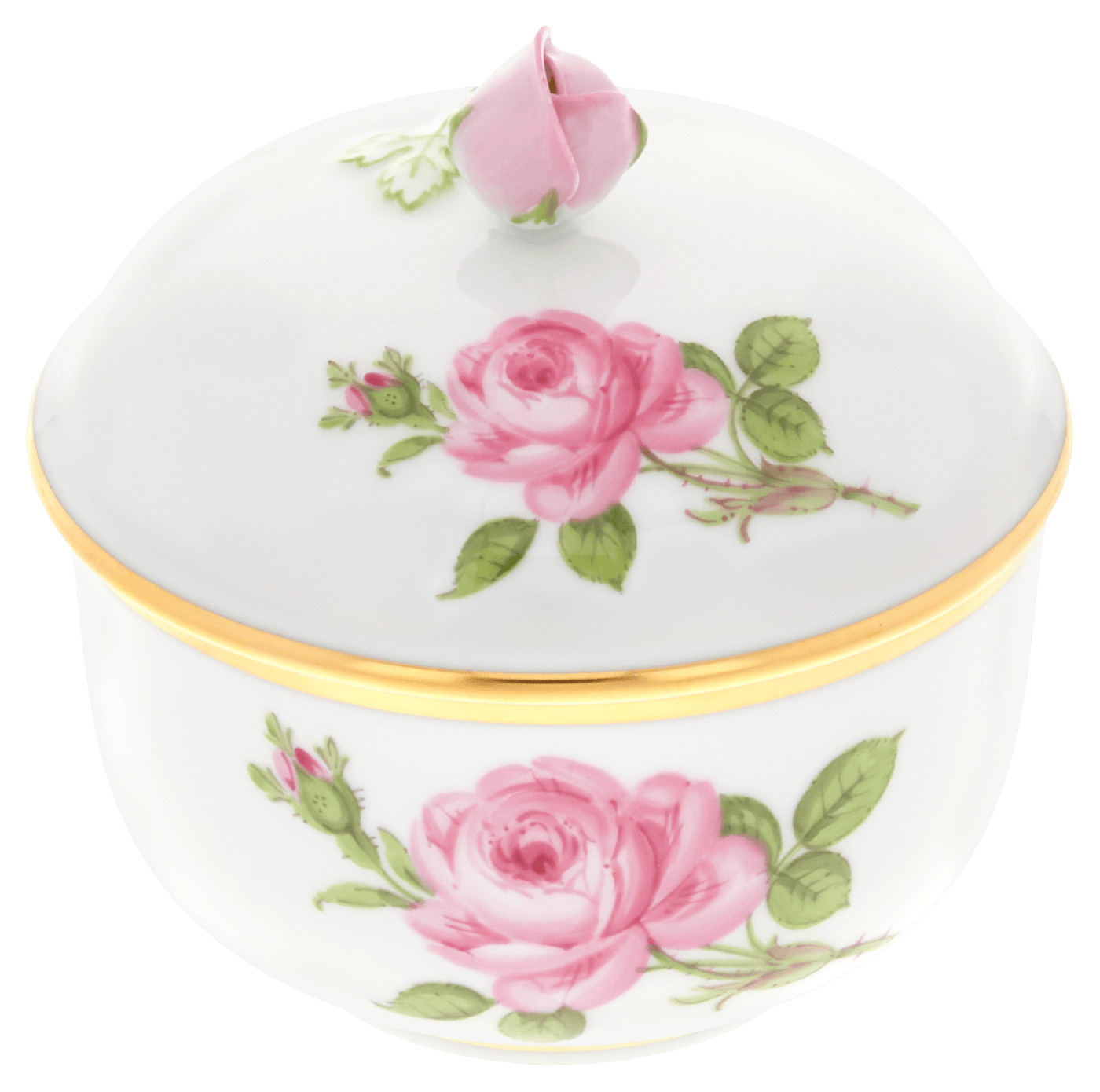 Zuckerdose, Rose mitte, bunt, Goldrand, Ø 9 cm | Meissen Neuer Ausschnitt 020110 - 00822 - Meissen Weimar