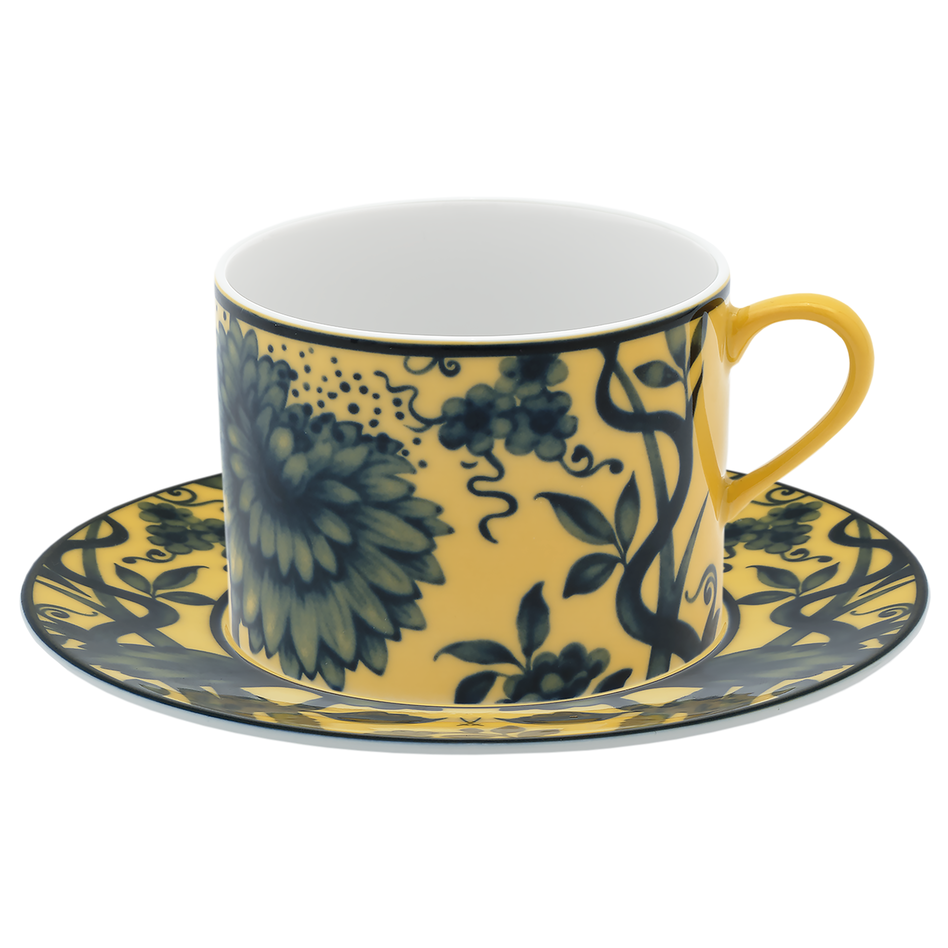 Kaffeetasse und Untertasse, gelb, H 7,5 cm | Meissen No.41 Zwiebelmuster