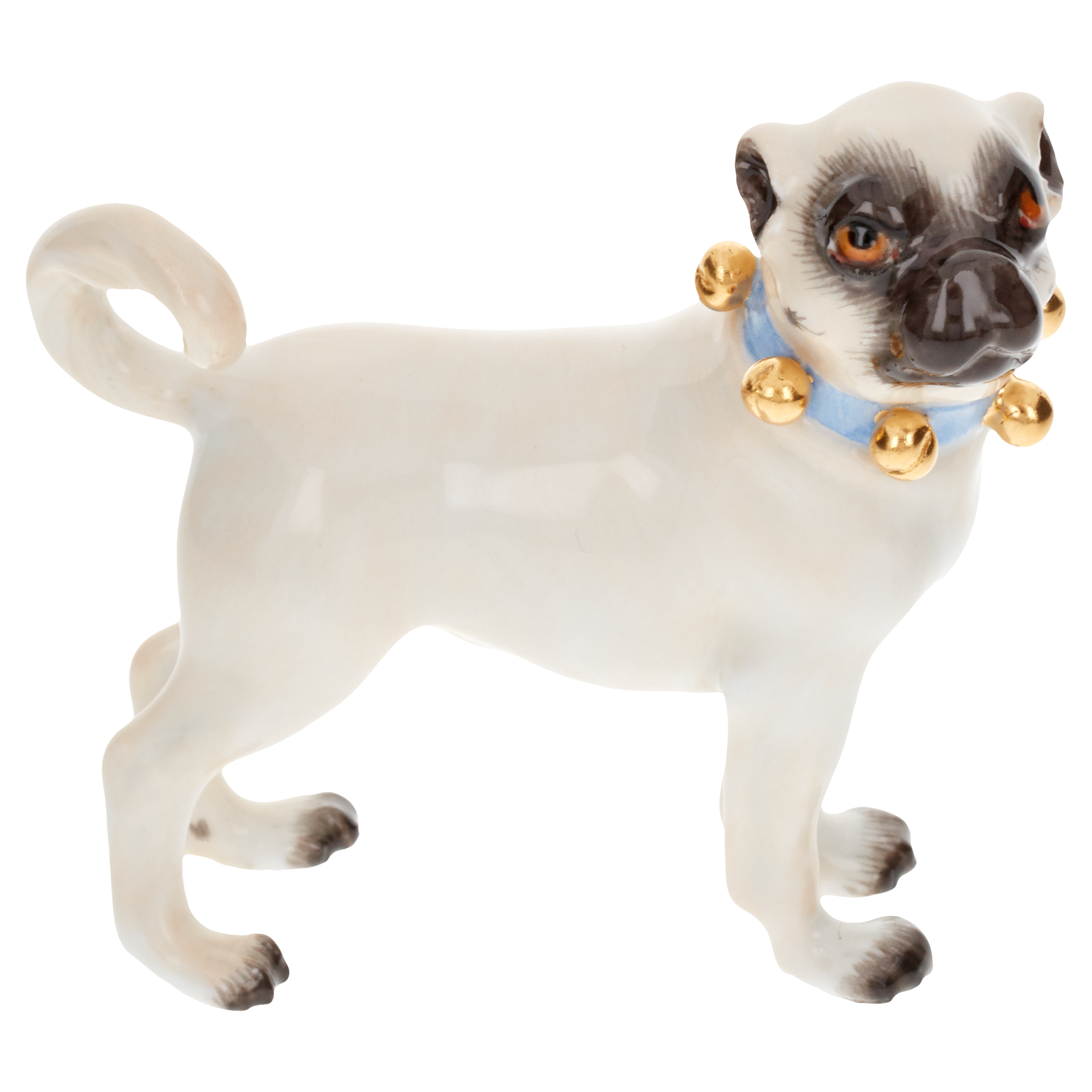 Einzelfigur Mops, bunt und gold staffiert, H 6 cm | Meissen Figuren Individuell