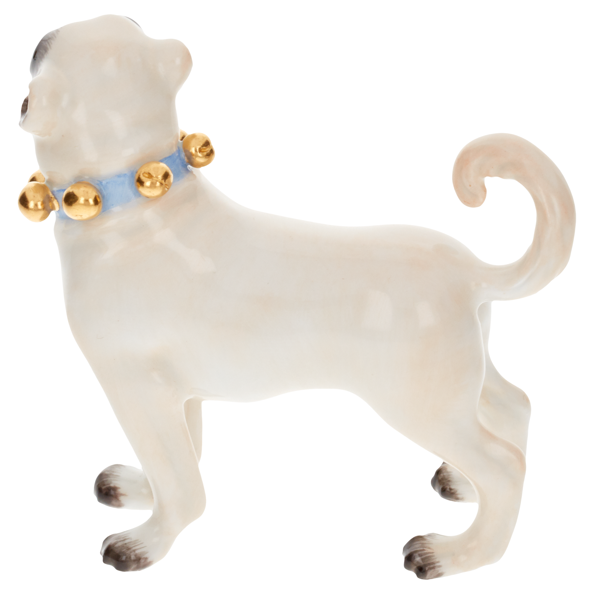 Einzelfigur Mops, bunt und gold staffiert, H 6 cm | Meissen Figuren Individuell