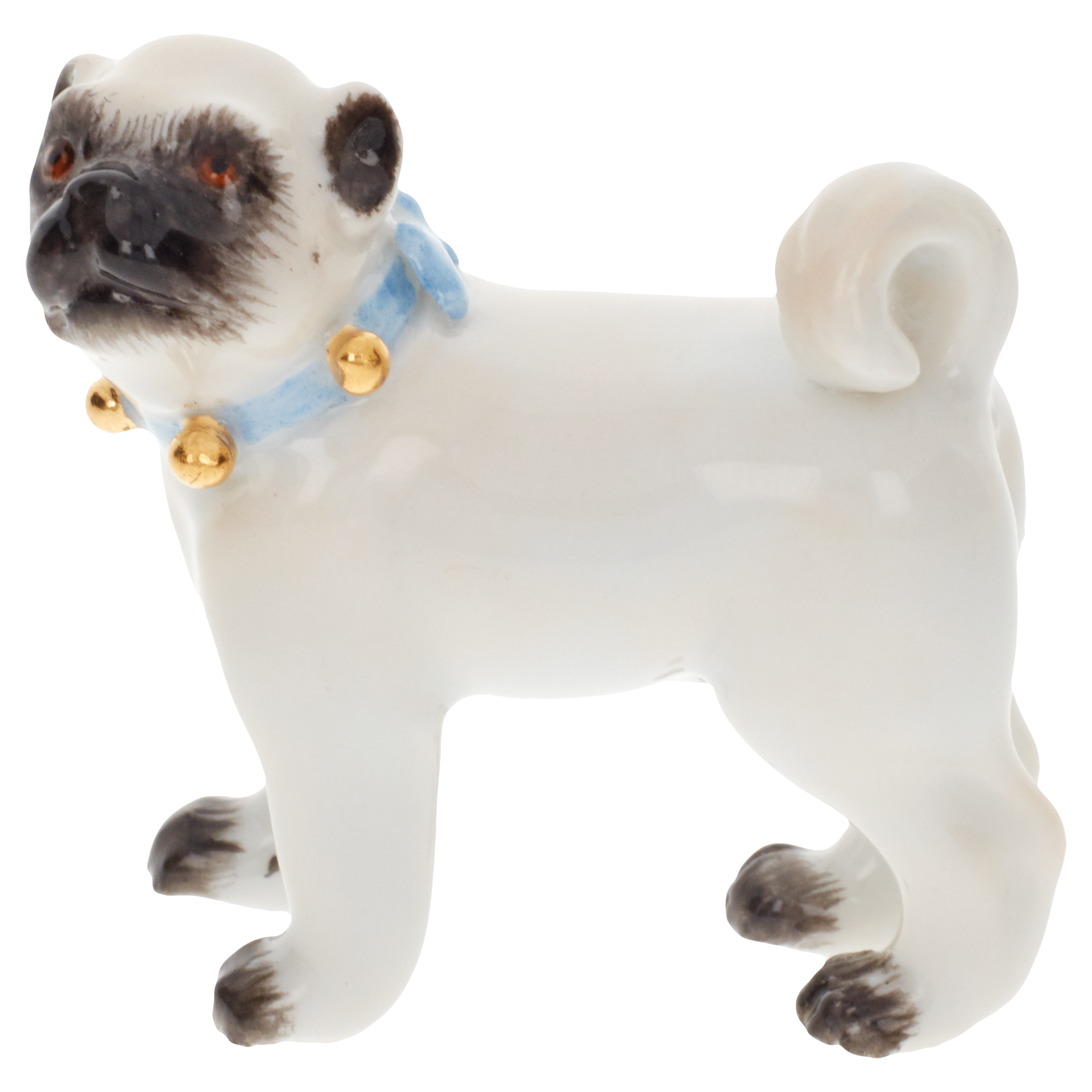 Einzelfigur Mops mit Schellen, H 3,5 cm | Meissen Figuren-Edition Tierkinder