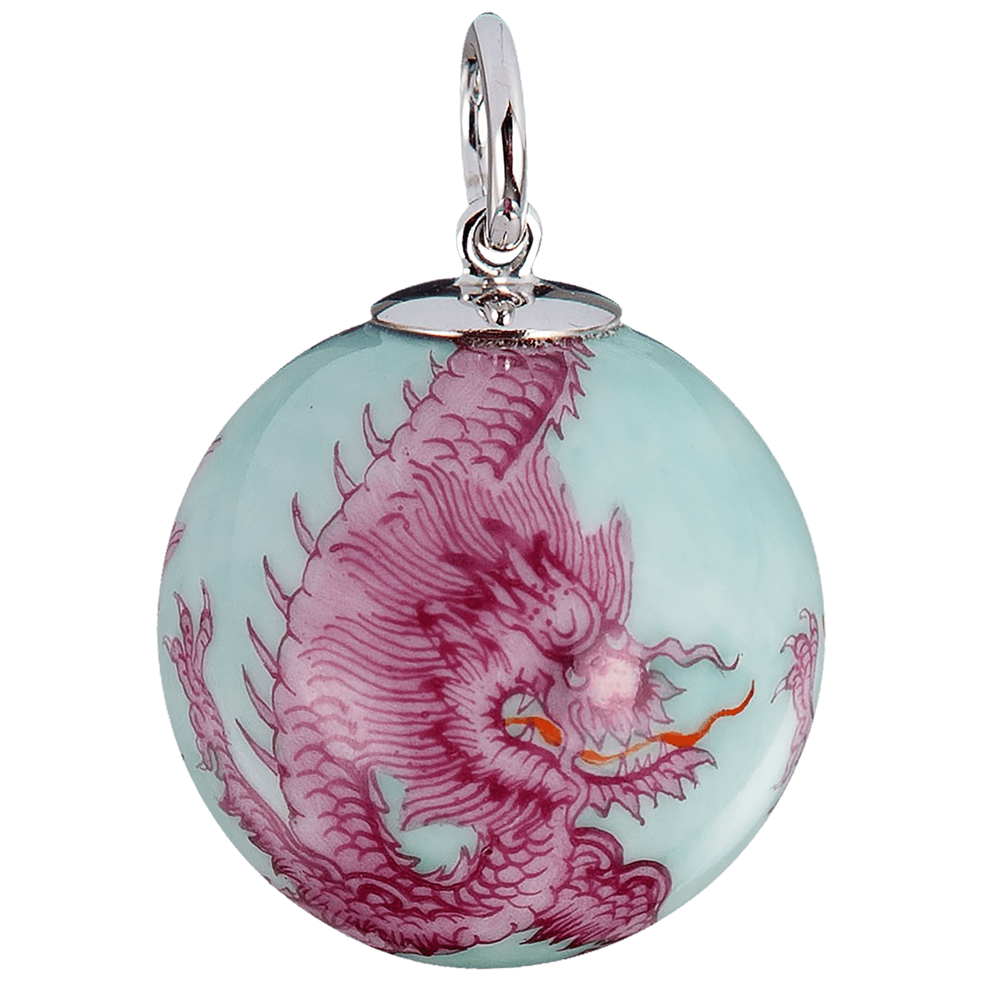 Anhänger 'Boule' 3 Mingdrachen purpur verschlungen, grüner Hintergrund, Ø 2,2 cm | Meissen Kollektion Boule MPJ20HSB0220 - Meissen Weimar