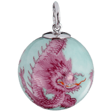 Anhänger 'Boule' 3 Mingdrachen purpur verschlungen, grüner Hintergrund, Ø 2,2 cm | Meissen Kollektion Boule