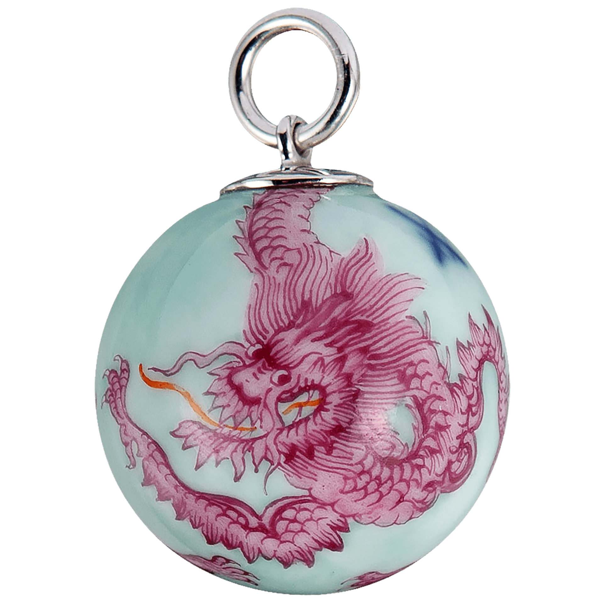 Anhänger 'Boule' 3 Mingdrachen purpur verschlungen, grüner Hintergrund, Ø 2,2 cm | Meissen Kollektion Boule MPJ20HSB0220 - Meissen Weimar