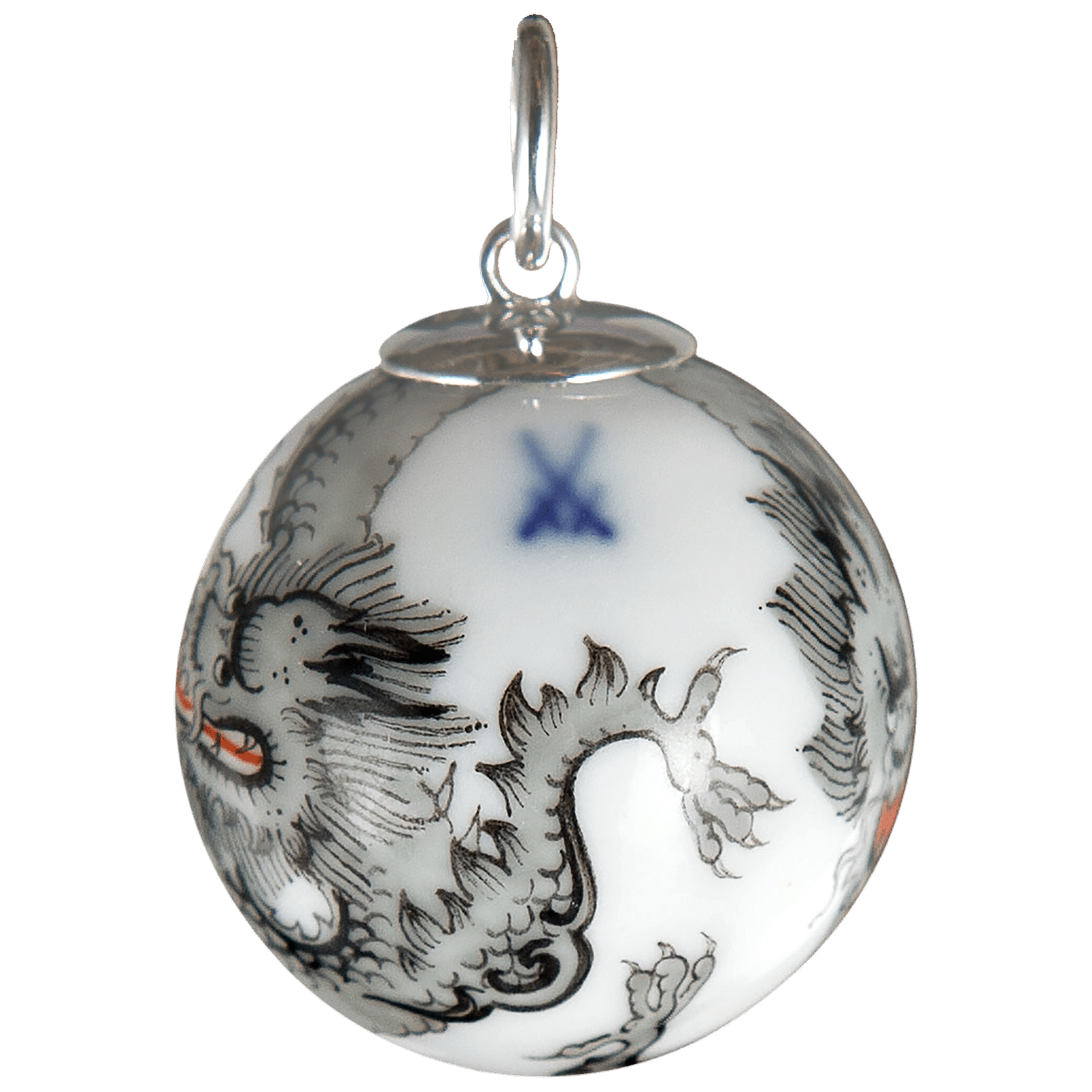 Anhänger "Boule" 3 Mingdrachen schwarz verschlungen, weißer Hintergrund, Ø 2,2 cm | MPJ20HSB0210 - Meissen Weimar