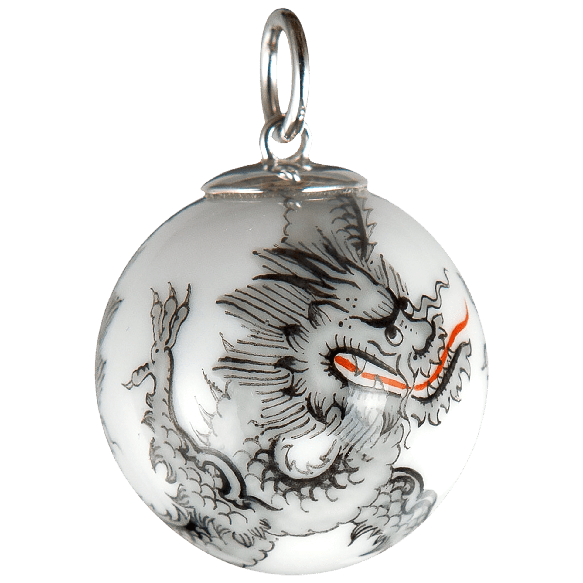 Anhänger "Boule" 3 Mingdrachen schwarz verschlungen, weißer Hintergrund, Ø 2,2 cm | MPJ20HSB0210 - Meissen Weimar