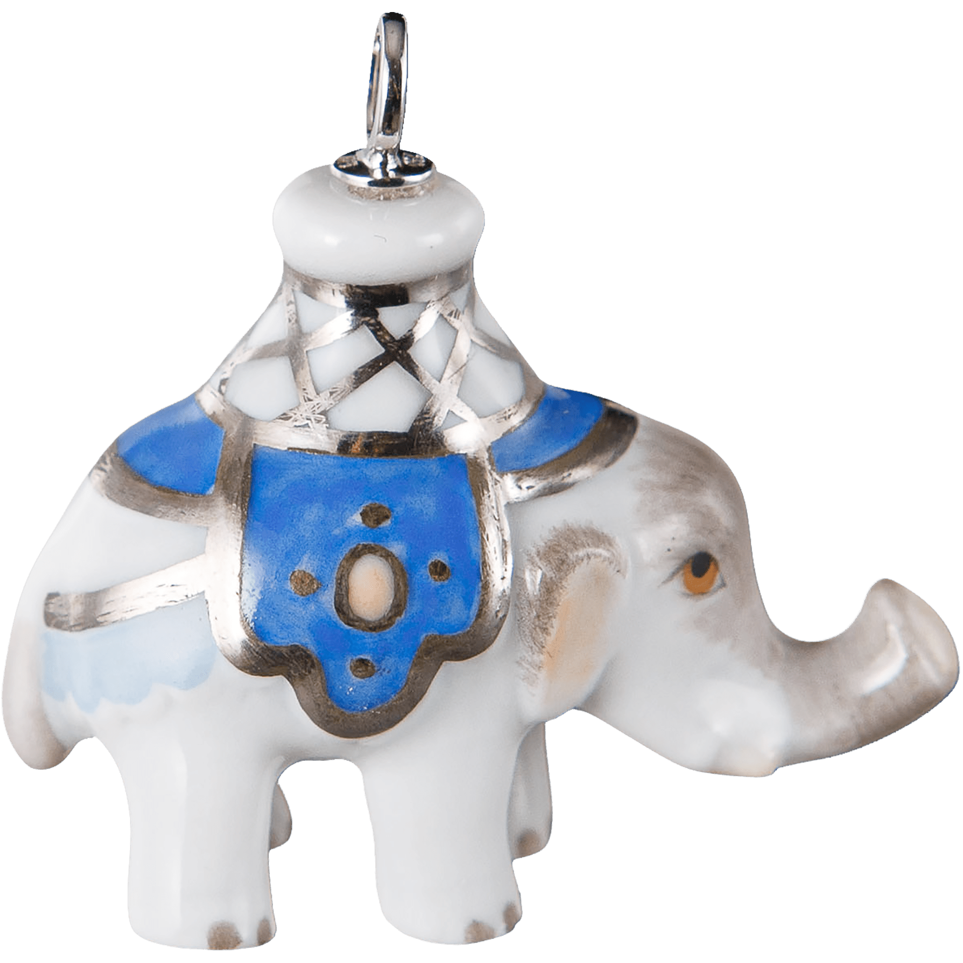 Anhänger Elefant Decke Blau, H 3,4 cm | Meissen Porzellananhänger 90a297 - 78m25 - Meissen Weimar