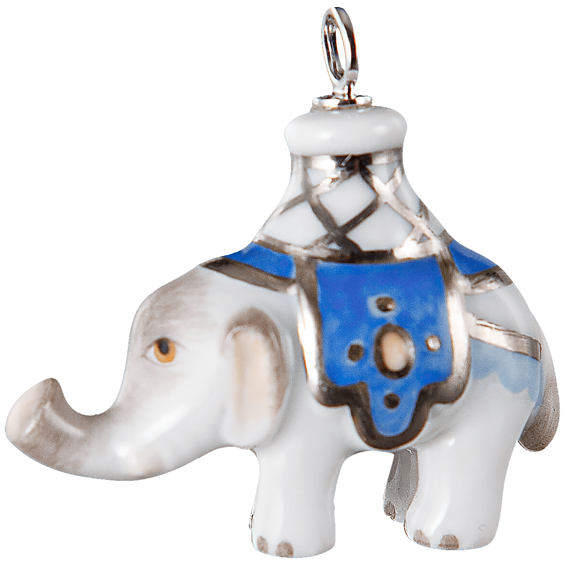 Anhänger Elefant Decke Blau, H 3,4 cm | Meissen Porzellananhänger 90a297 - 78m25 - Meissen Weimar