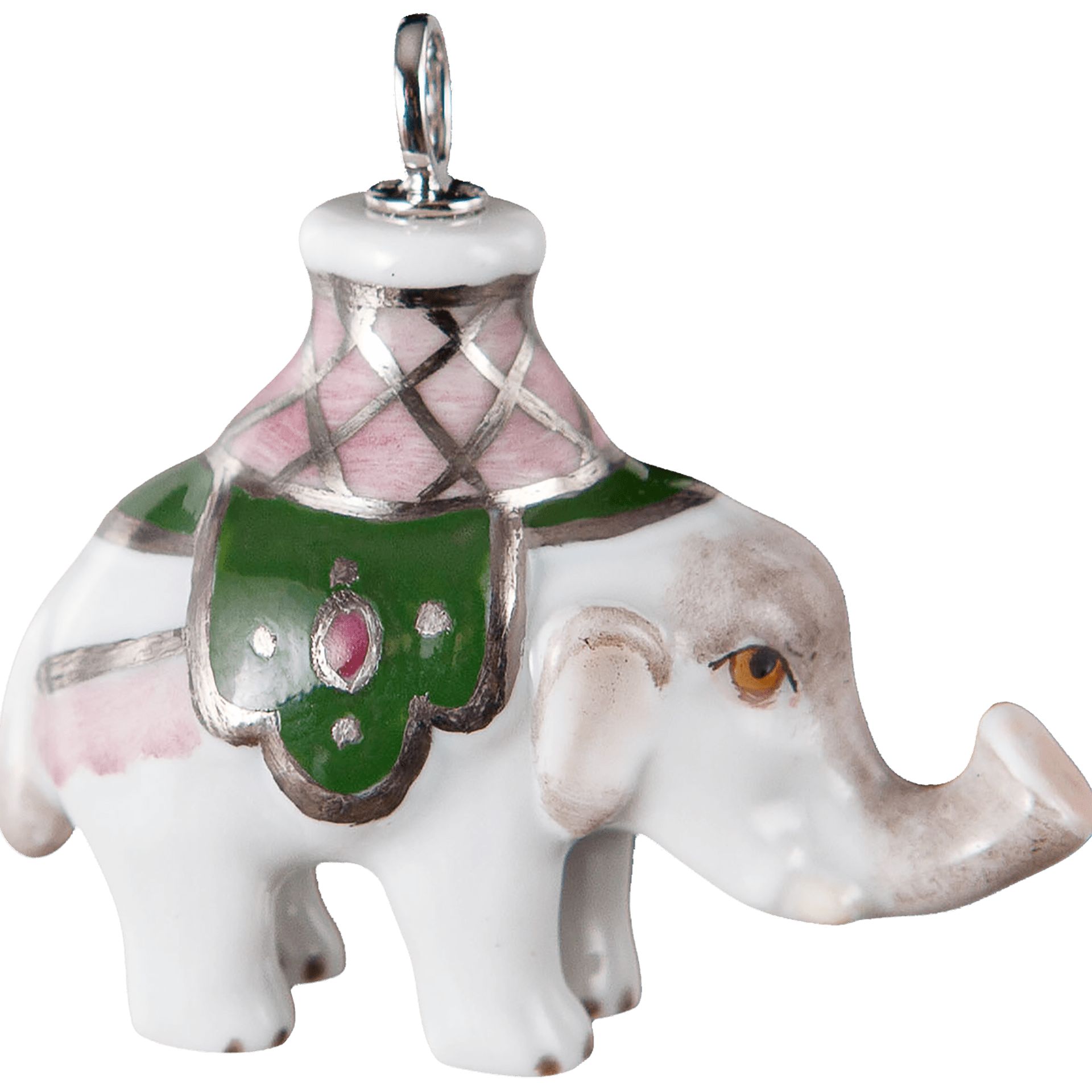 Anhänger Elefant Decke Grün, H 3,4 cm | Meissen Porzellananhänger 90a298 - 78m25 - Meissen Weimar