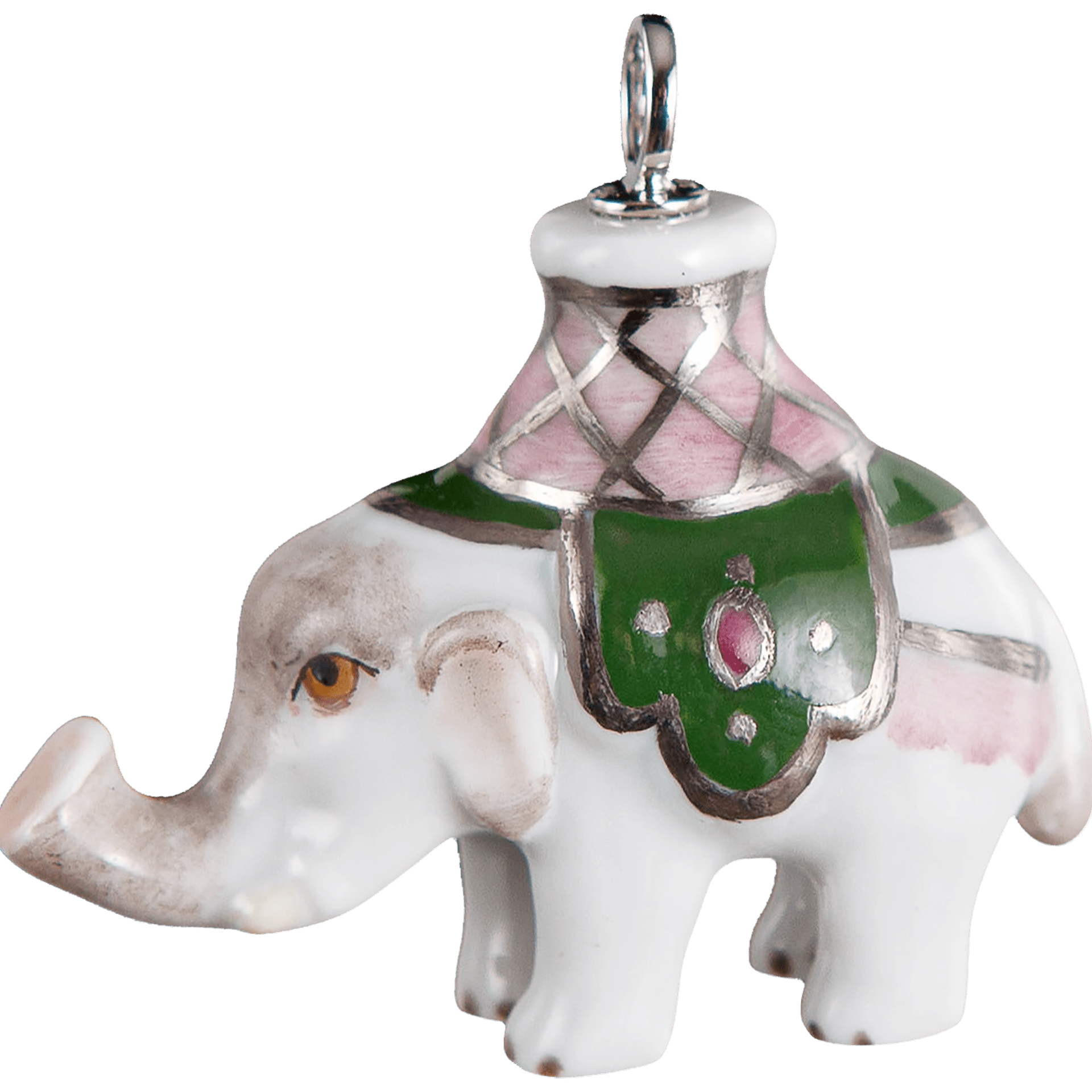 Anhänger Elefant Decke Grün, H 3,4 cm | Meissen Porzellananhänger 90a298 - 78m25 - Meissen Weimar