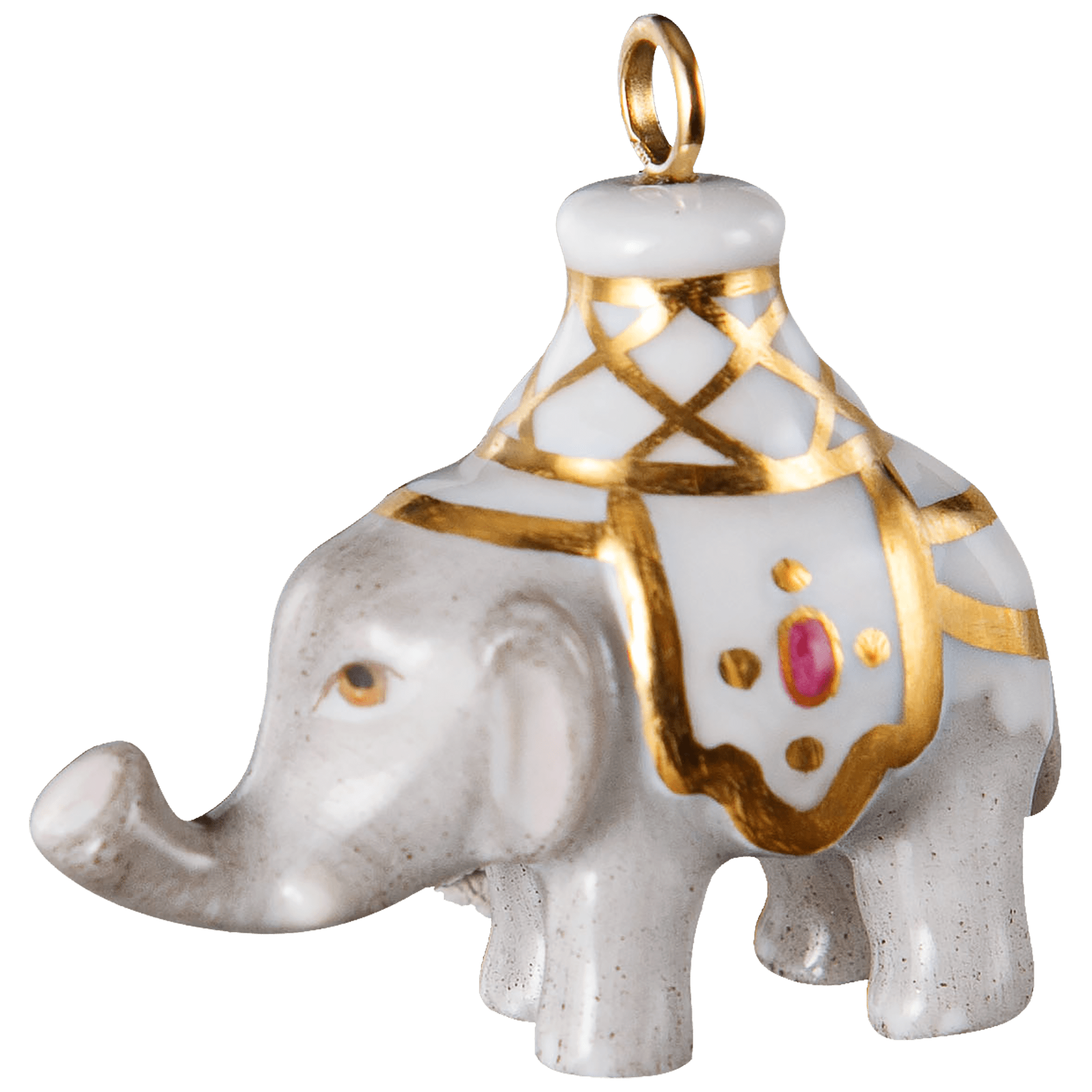 Anhänger Elefant Decke Weiß, H 3,4 cm | Meissen Porzellananhänger 90a299 - 78m08 - Meissen Weimar