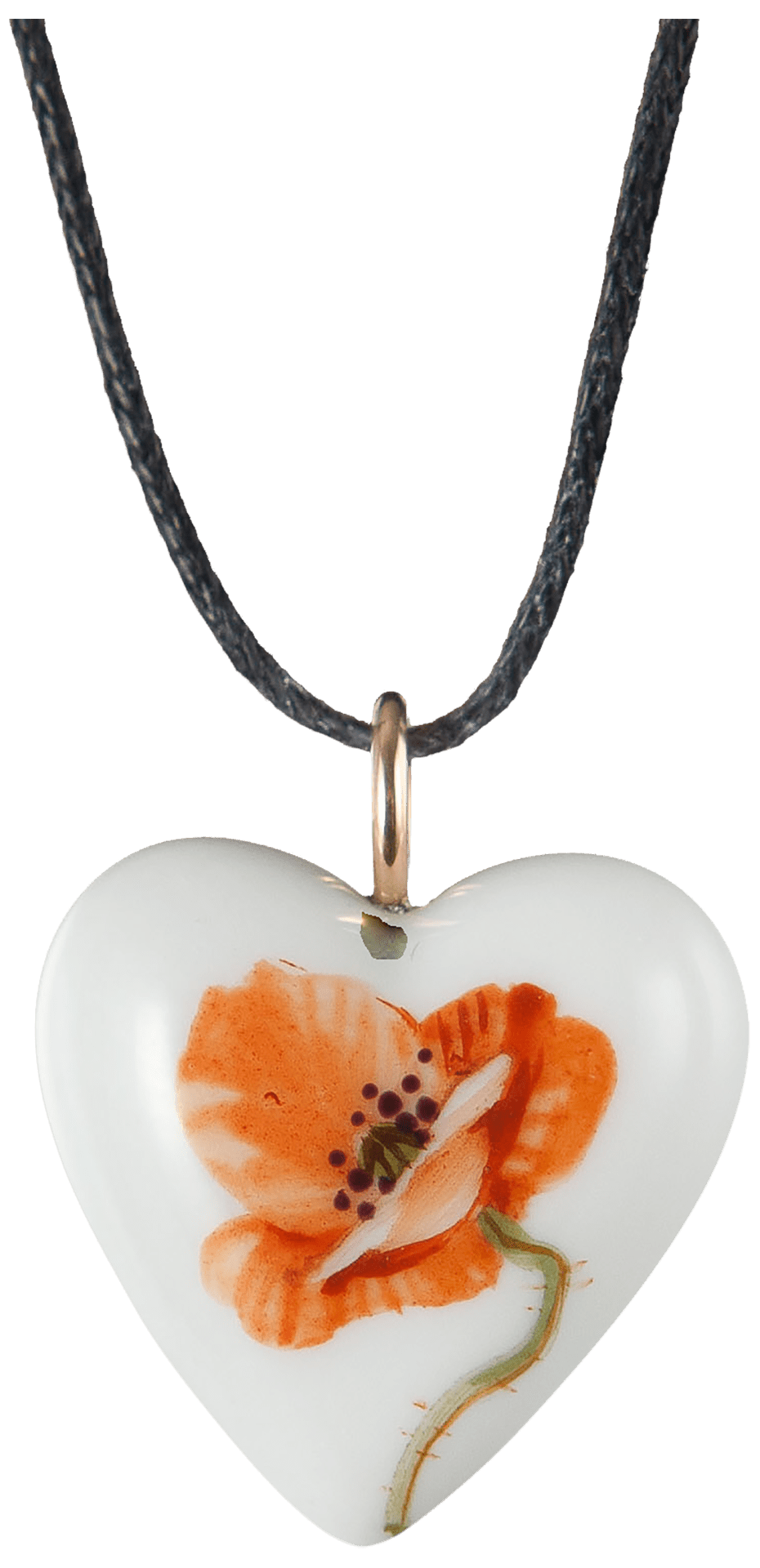 Anhänger Herz, Wilder Mohn, H 2,4 cm | Meissen Porzellananhänger 615201-71m02 - Meissen Weimar