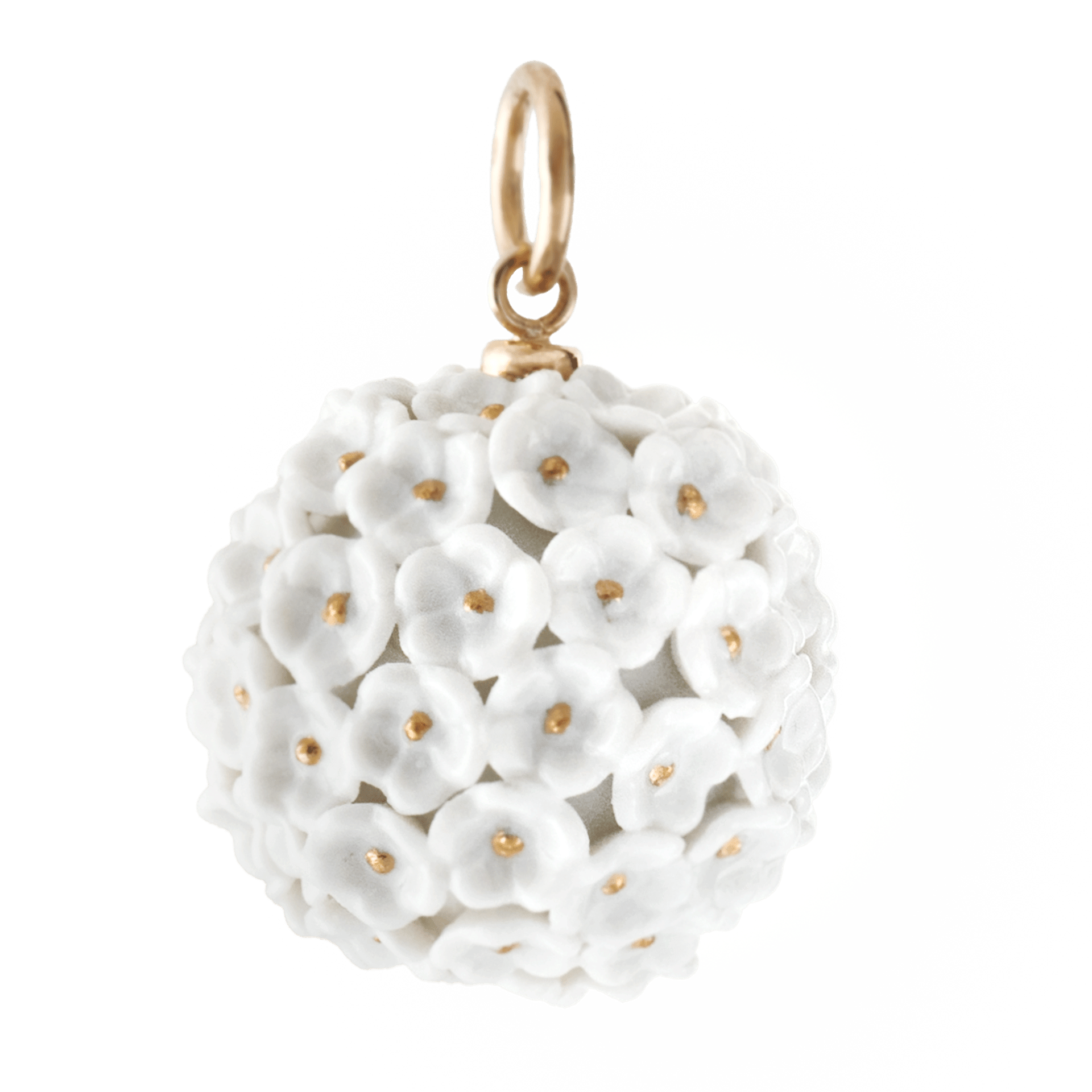 Anhänger, Schneeballblüten klein, Blütenstempel Gold staffiert, Ø 2 cm | 1739 Royal Blossom Boule 90A307-55N10 - Meissen Weimar