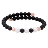 Armreif symmetrisch, 3 Porzellanperlen 8 mm, 4 Perlen 6 mm 925 Silber rosé vergoldet, 28 Onyx Perlen 6 mm | Meissen Pearl Collection Onyx