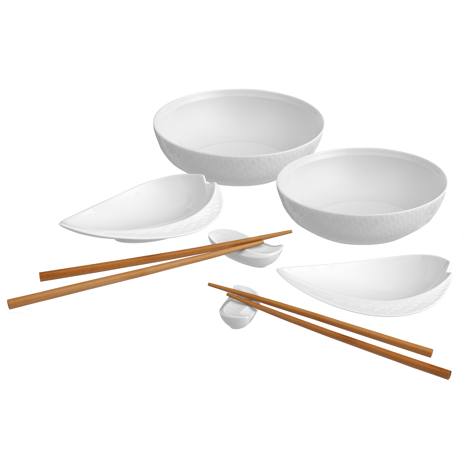 Asien - Set mit Essstäbchen, Wellenspiel Relief, 6 - teilig | Meissen Wellenspiel Relief 000001 - c2948 - Meissen Weimar