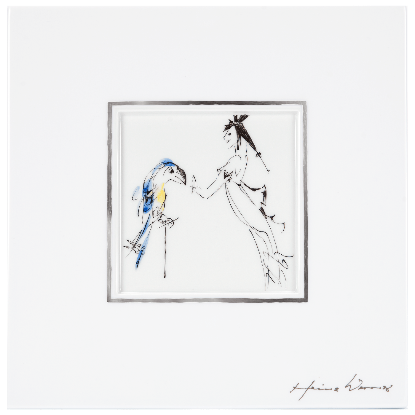 Atelier Wandbild, Tänzerin mit Papagei, 23 x 23 cm | Meissen Atelier - Edition 935242 - 9m008 - Meissen Weimar