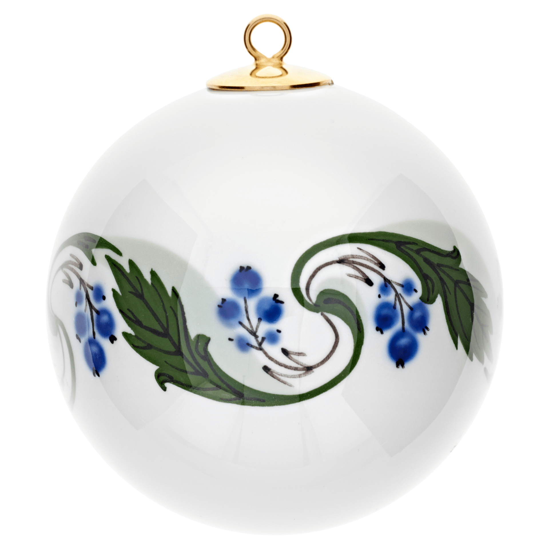 Baumschmuck Kugel, Mahonienranke, grün, Früchte, blau, weißer Rand, Ø 5 cm | Meissen Zweigschmuck Kugel Kollektion 841801 - 55M09 - Meissen Weimar