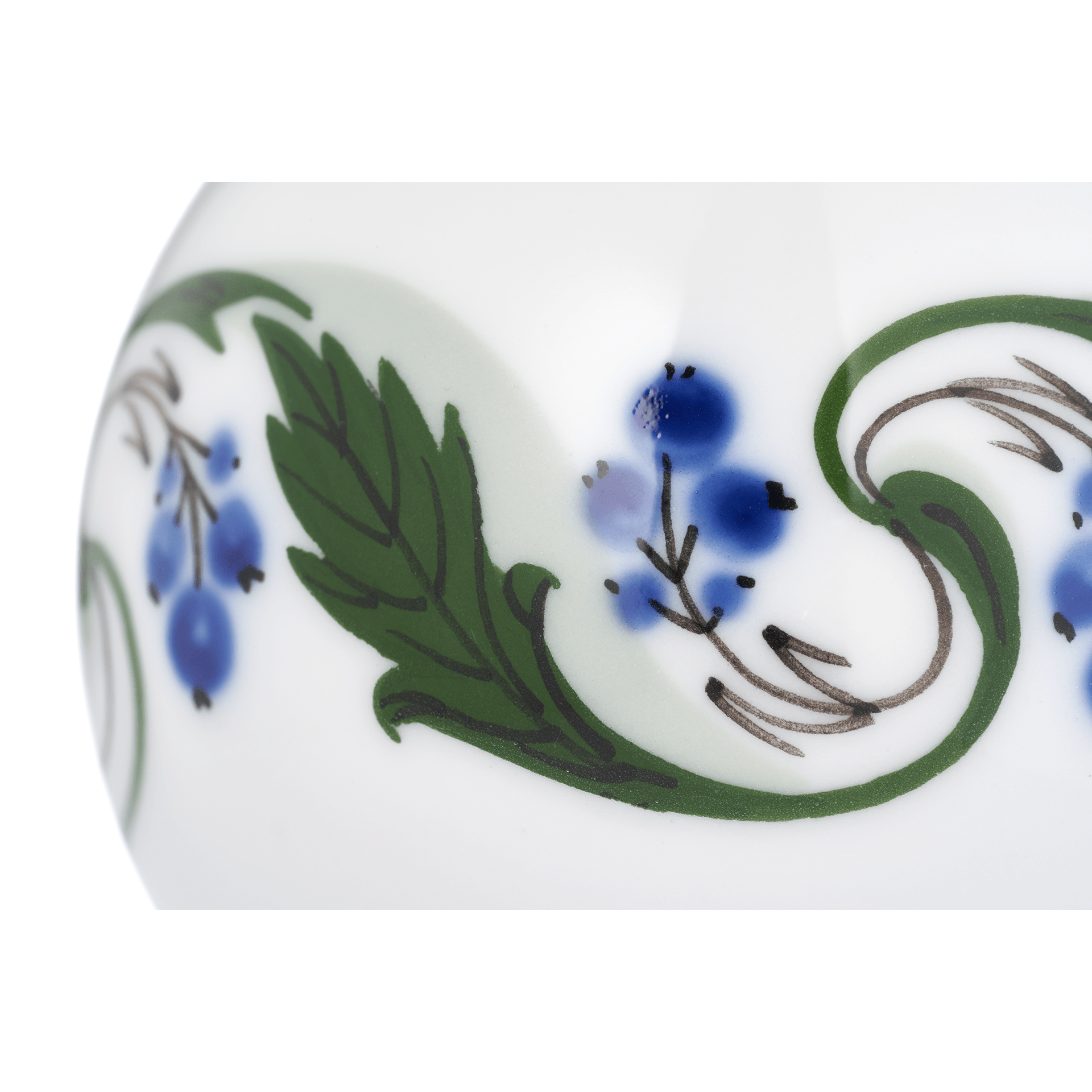 Baumschmuck Kugel, Mahonienranke, grün, Früchte, blau, weißer Rand, Ø 5 cm | Meissen Zweigschmuck Kugel Kollektion 841801 - 55M09 - Meissen Weimar