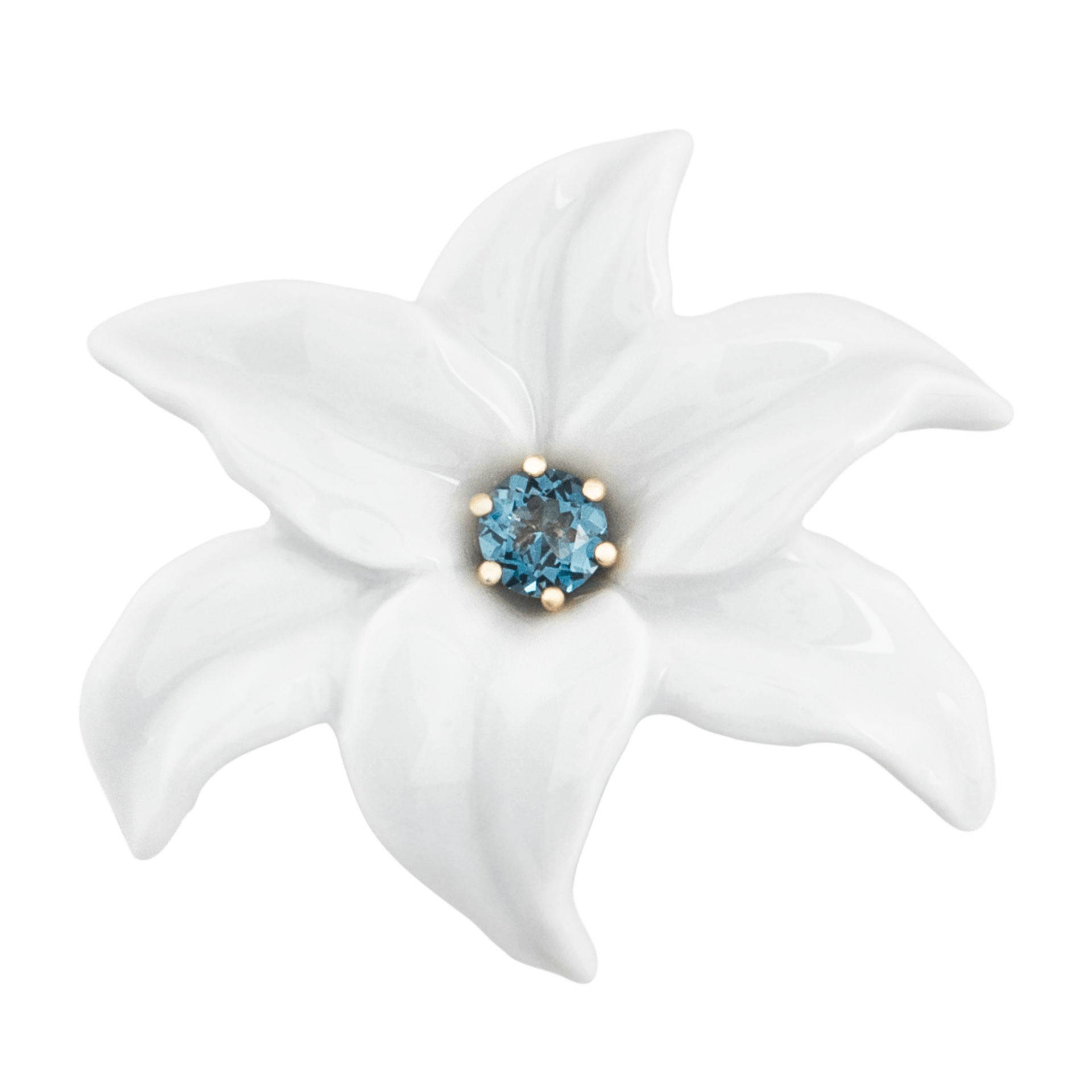 Brosche, Topas, 925 Silber rosé vergoldet mit einer geöffneten Blüte aus Porzellan, 1 London Blue Topas, 1,45 ct | Meissen Bloom Collection MPJ60BC55007 - Meissen Weimar