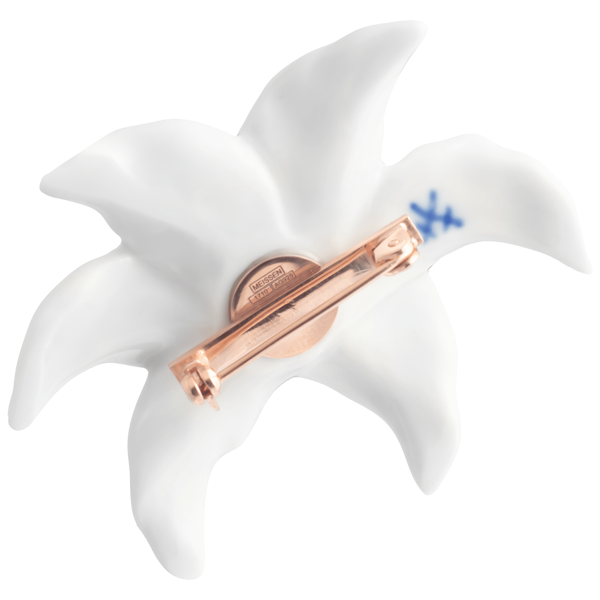 Brosche, Topas, 925 Silber rosé vergoldet mit einer geöffneten Blüte aus Porzellan, 1 London Blue Topas, 1,45 ct | Meissen Bloom Collection MPJ60BC55007 - Meissen Weimar