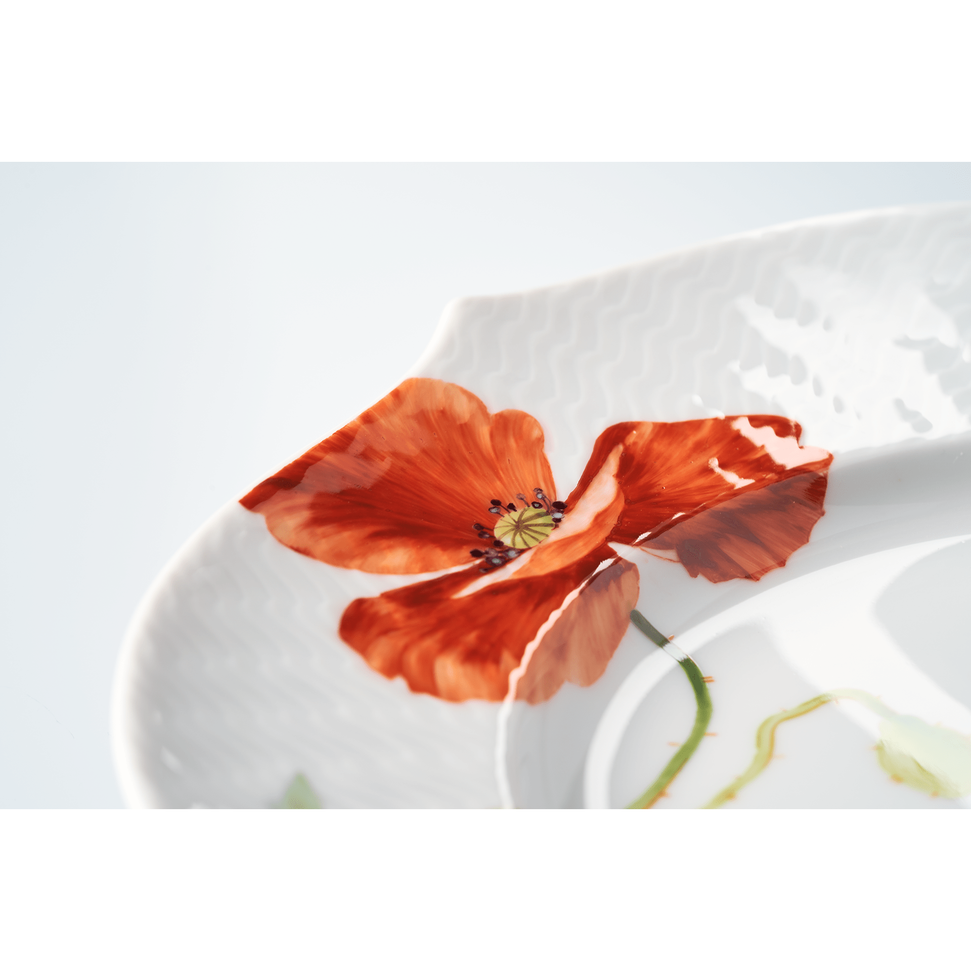 Brotteller, Blumenmalerei "Wilder Mohn", rot, weißer Rand, Ø 19,5 cm | Meissen Wellenspiel Relief 615201 - 29470 - Meissen Weimar