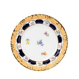 Brotteller, gestreute Blümchen, königsblau glasiert, Goldbronze, Ø 14 cm | Meissen X-Form