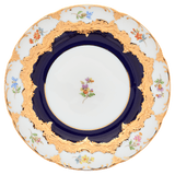 Brotteller, gestreute Blümchen, königsblau glasiert, Goldbronze, Ø 15,5 cm | Meissen B-Form
