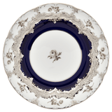 Brotteller, Gestreute Röschen, weiß-grau, königsblau, Glanzplatin, Ø 15,5 cm | Meissen B-Form
