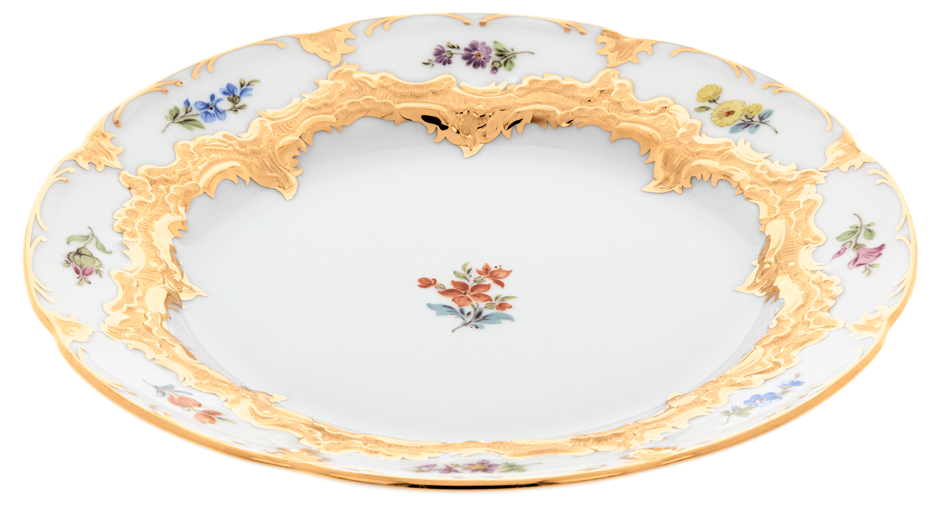 Brotteller Goldbronze gestreute Blümchen Ø 15,5 cm | Meissen B - Form 010179 - 15500 - Meissen Weimar
