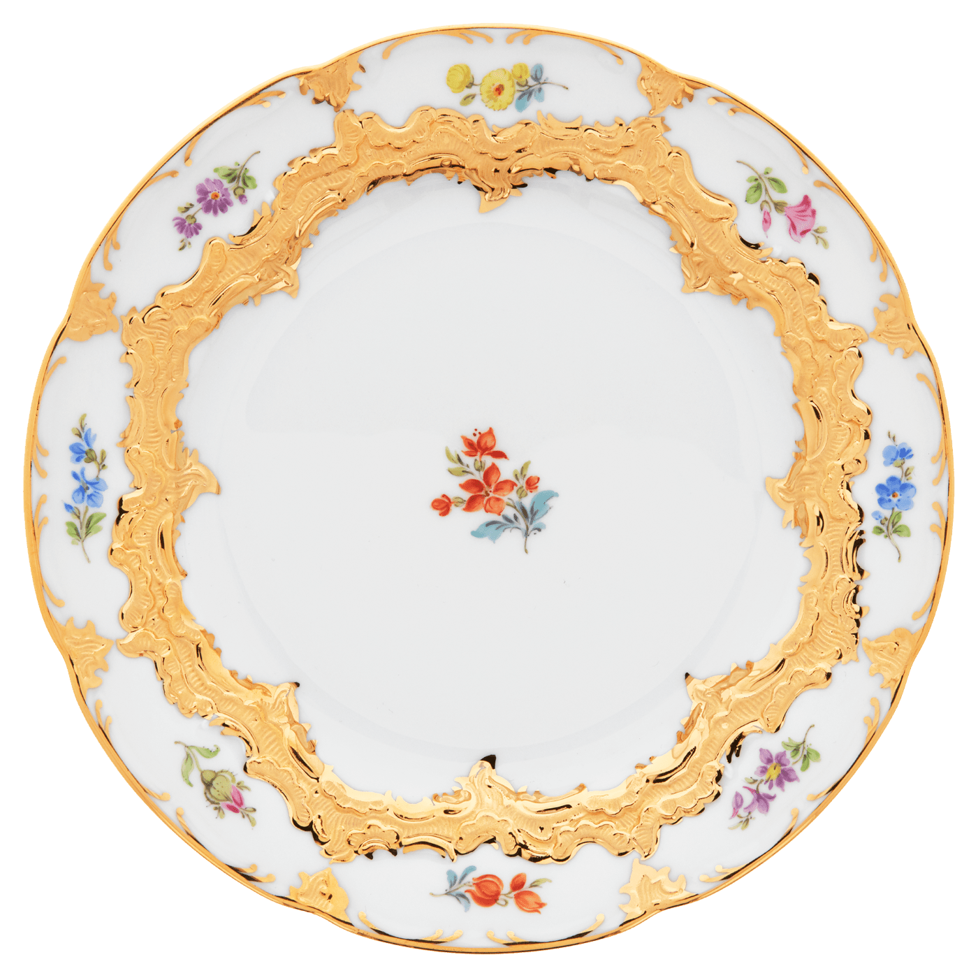Brotteller Goldbronze gestreute Blümchen Ø 15,5 cm | Meissen B - Form 010179 - 15500 - Meissen Weimar
