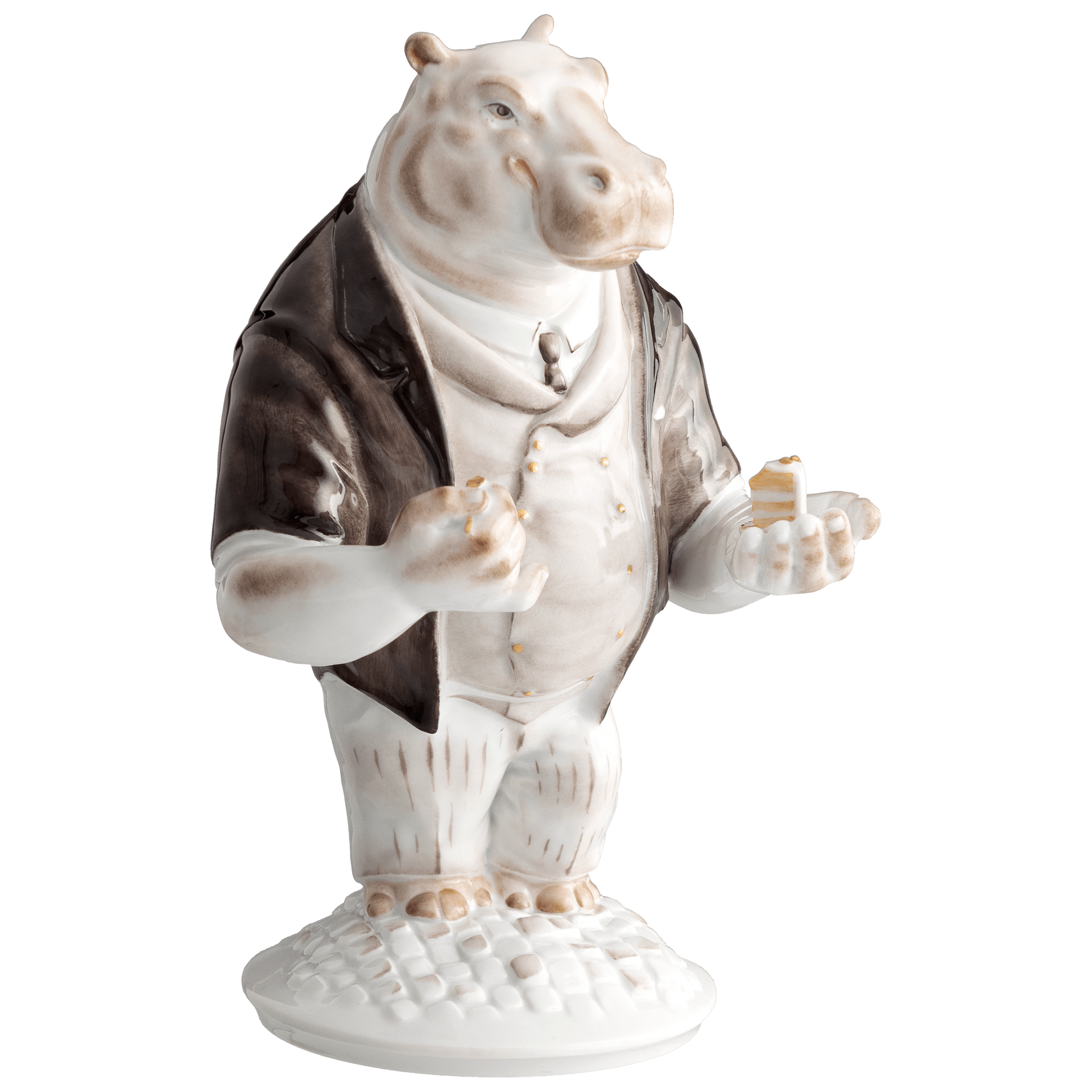 Bunt staffiertes Nilpferd mit Brille - 'Mr. Moderate', H 18 cm | Meissen Skulpturen - Atelier 900300 - 78058 - Meissen Weimar