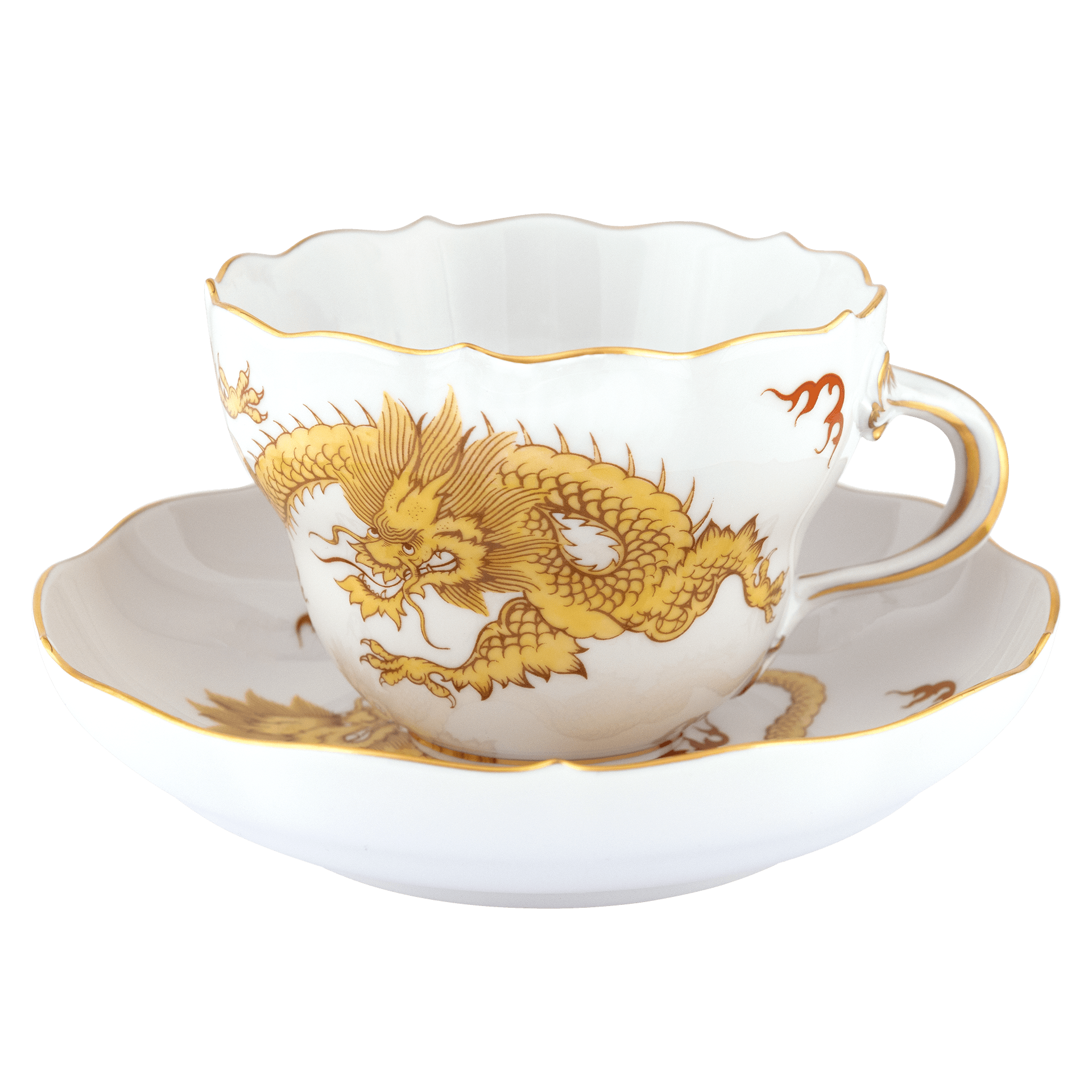 Cappuccinotasse mit Untertasse, gelber Ming Drache, H 10 cm, 2 - teilig | Meissen Neuer Ausschnitt 33d610-00584 - Meissen Weimar