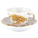Cappuccinotasse mit Untertasse, gelber Ming Drache, handausgemalt, H 10 cm, 2-teilig | Meissen Neuer Ausschnitt