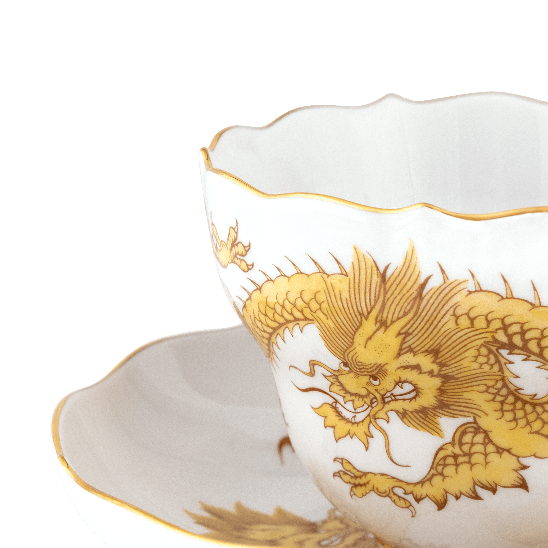 Cappuccinotasse mit Untertasse, gelber Ming Drache, H 10 cm, 2 - teilig | Meissen Neuer Ausschnitt 33d610-00584 - Meissen Weimar