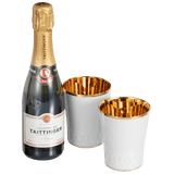 Champagner-Set, 3-tlg., Taittinger Champagner 0,375 l, 12,5% vol., Champagnerbecher, Glanzgold | Meissen Gourmet-Set