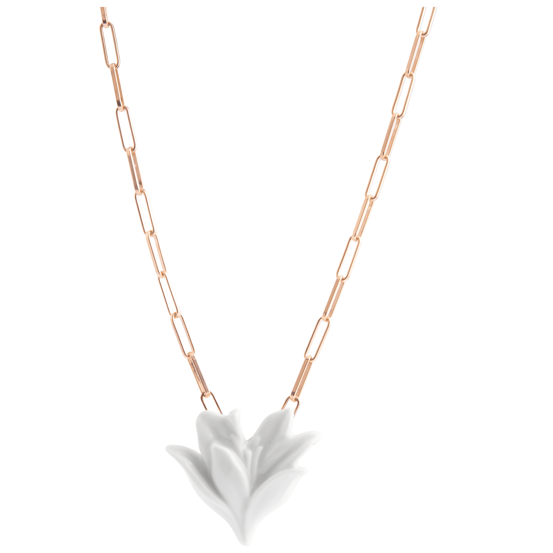 Collier, 925 Silber rosé vergoldet, bestehend aus einer Kette, Länge 45 cm und einer halb geöffneter Blüte aus Porzellan | Meissen Bloom Collection mpj20bc541c45 - Meissen Weimar