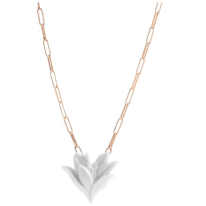 Collier, 925 Silber rosé vergoldet, bestehend aus einer Kette, Länge 45 cm und einer halb geöffneter Blüte aus Porzellan | Meissen Bloom Collection
